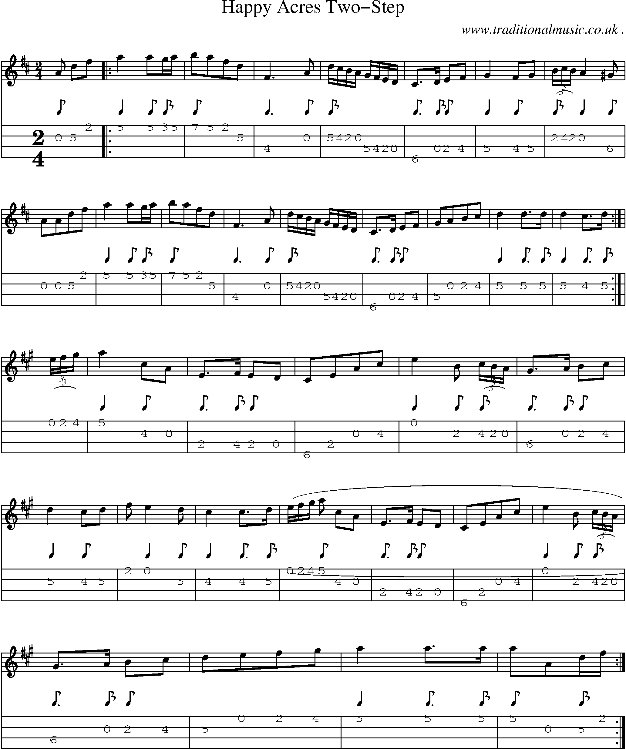 Music Score and Guitar Tabs for Happy Acres Two-step