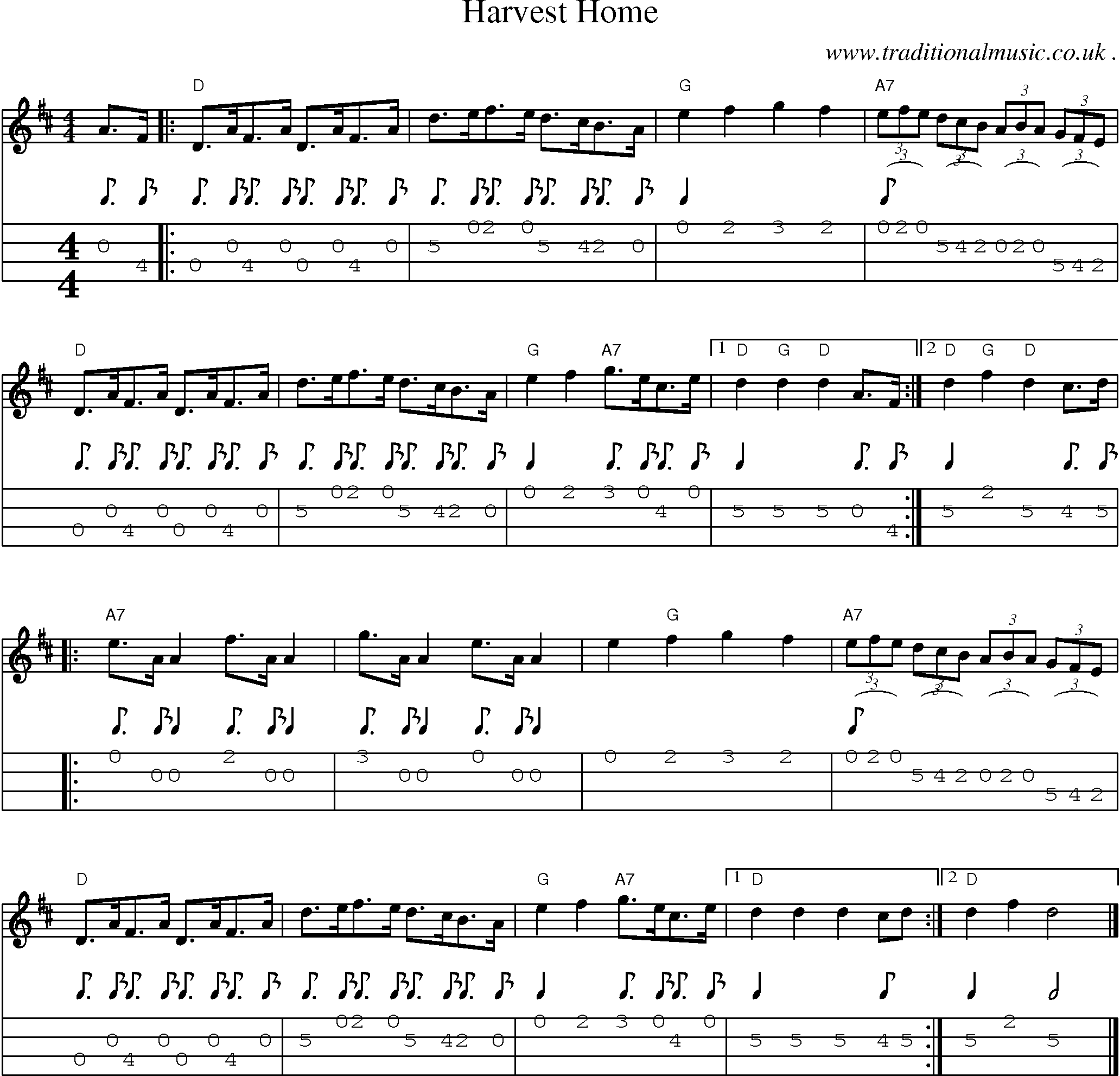 Music Score and Guitar Tabs for Harvest Home