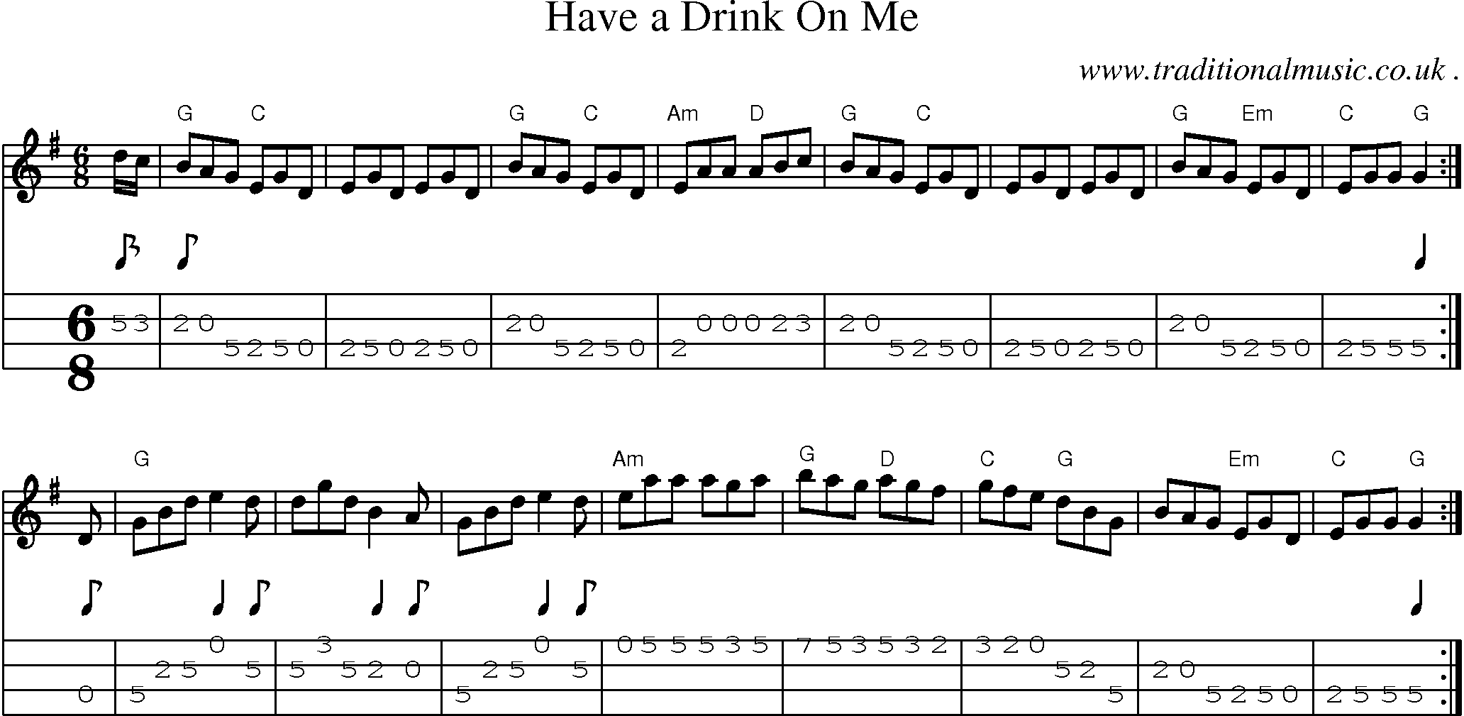 Music Score and Guitar Tabs for Have A Drink On Me
