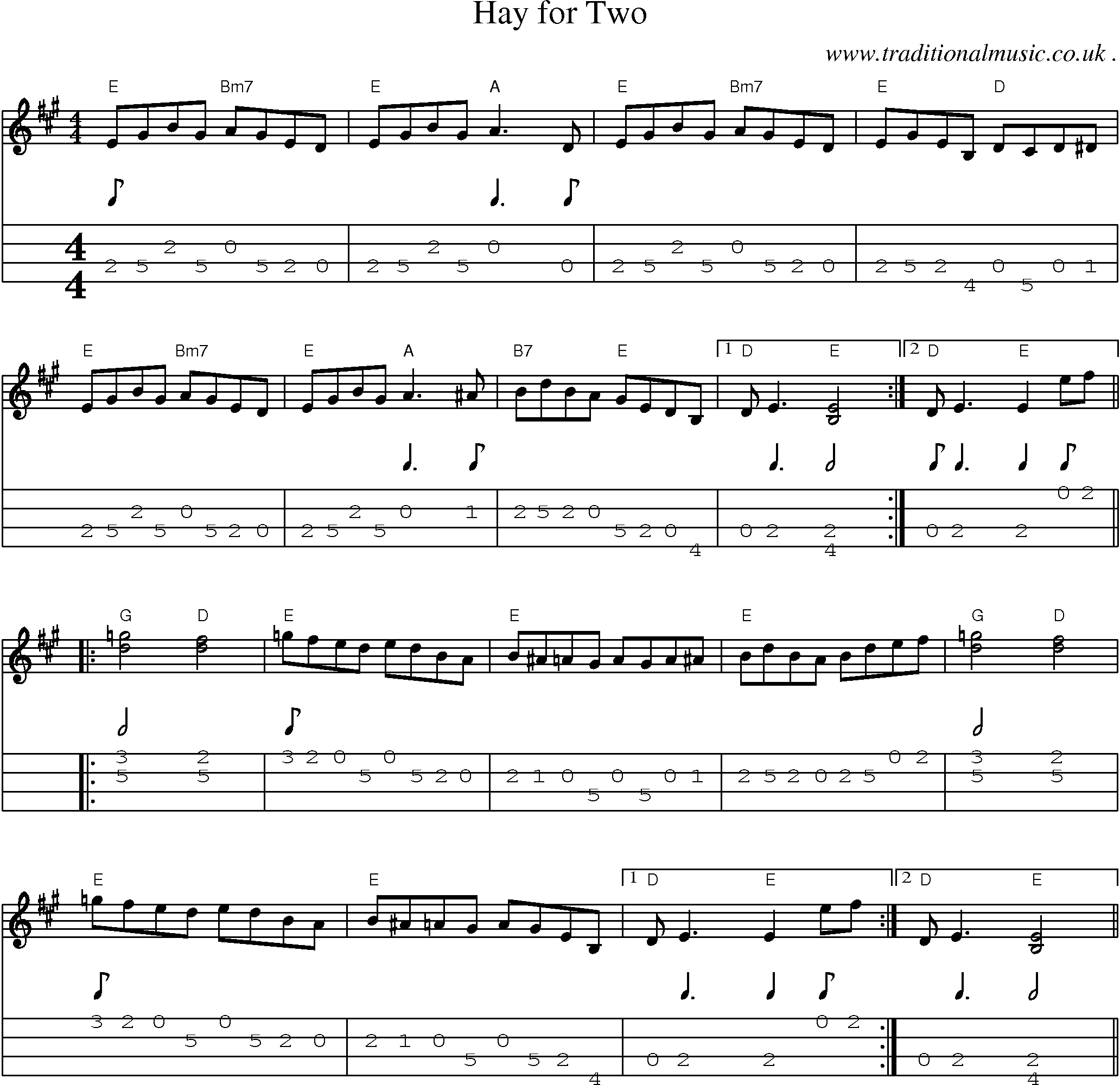 Music Score and Guitar Tabs for Hay For Two