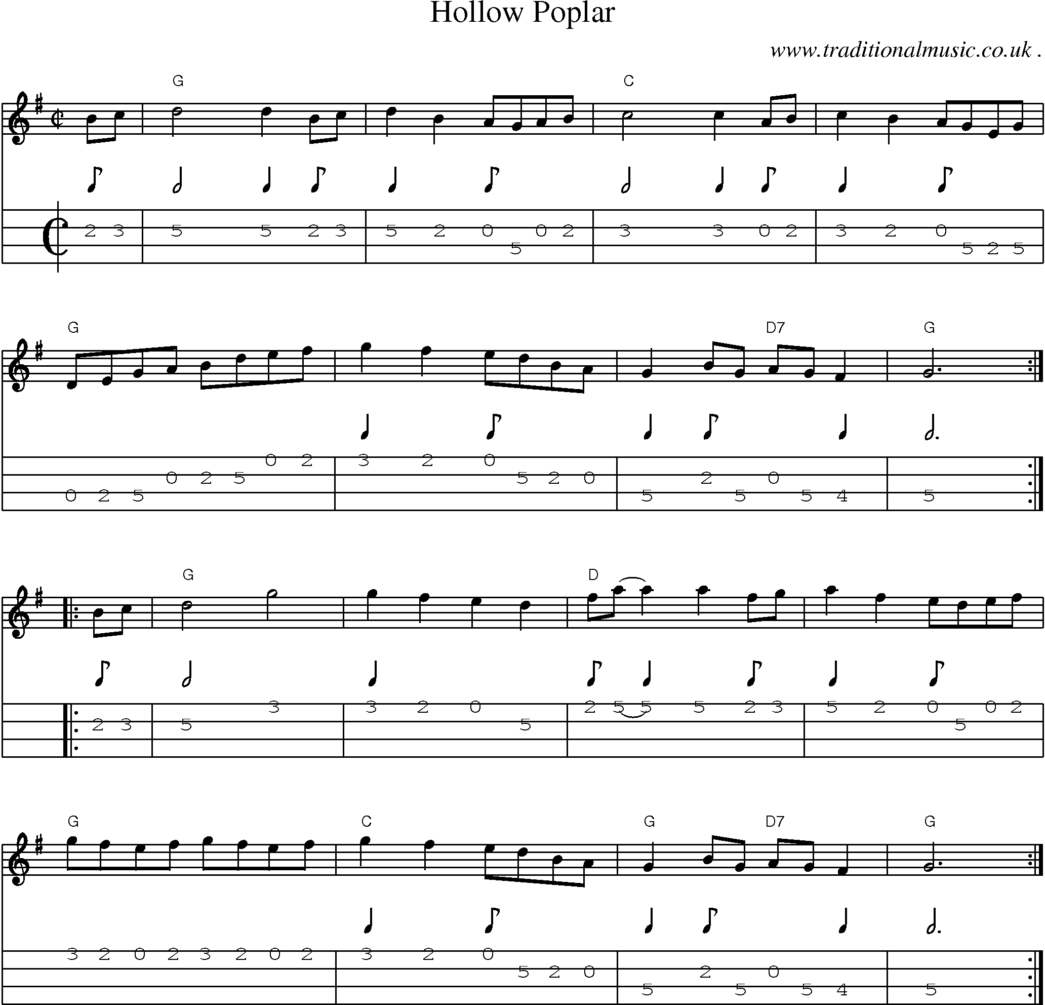 Music Score and Guitar Tabs for Hollow Poplar