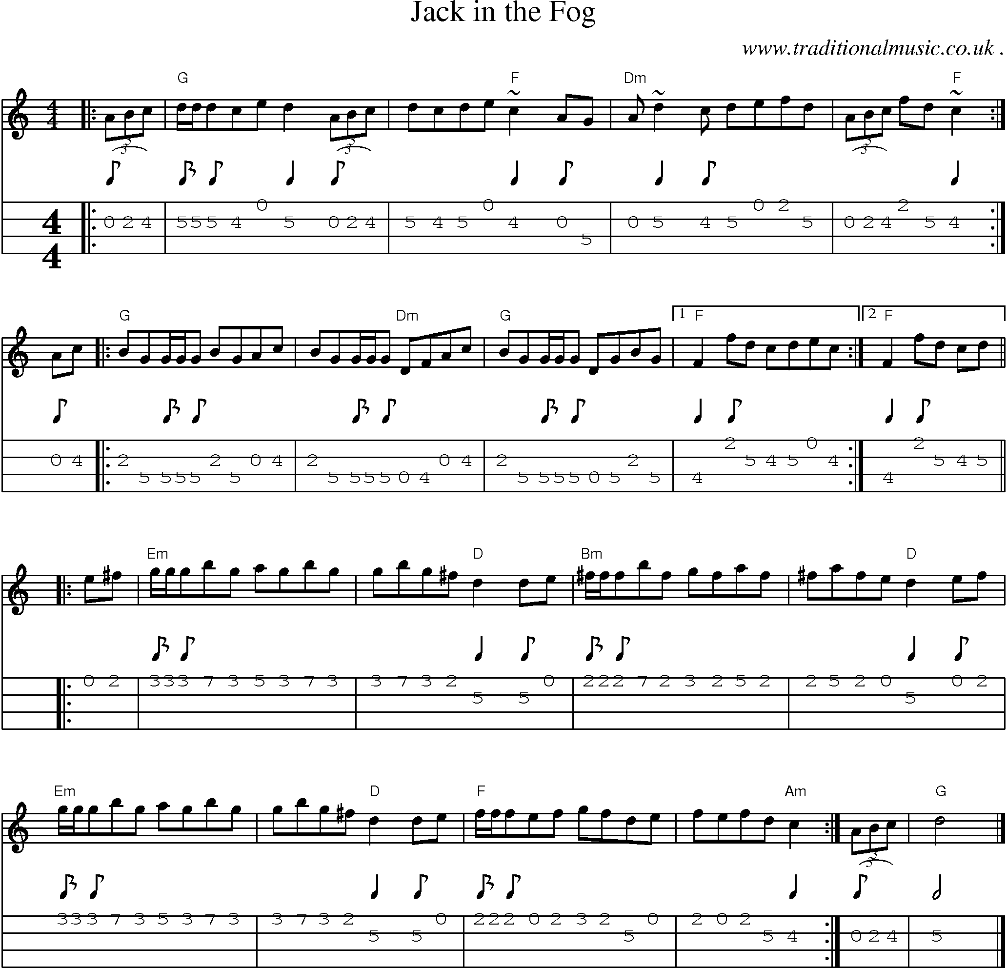 Music Score and Guitar Tabs for Jack In The Fog
