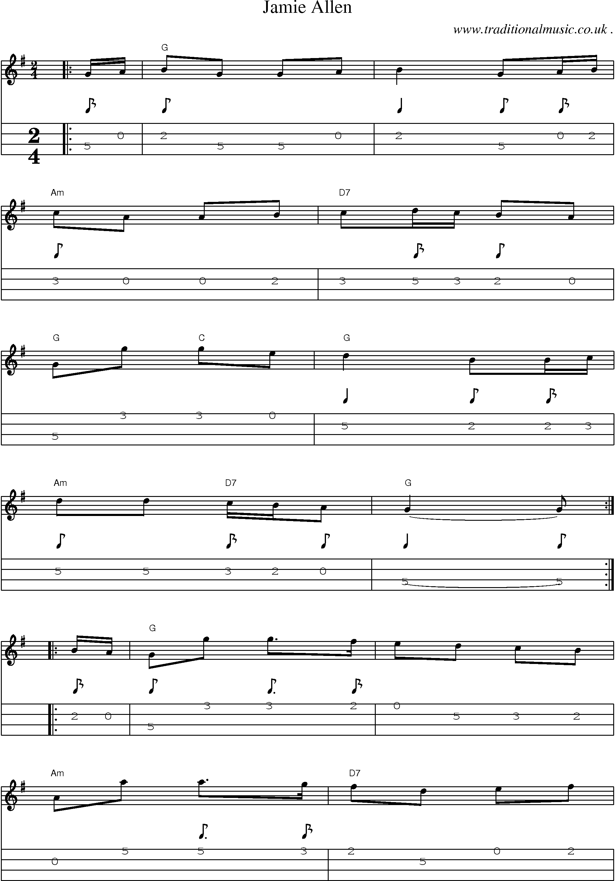 Music Score and Guitar Tabs for Jamie Allen