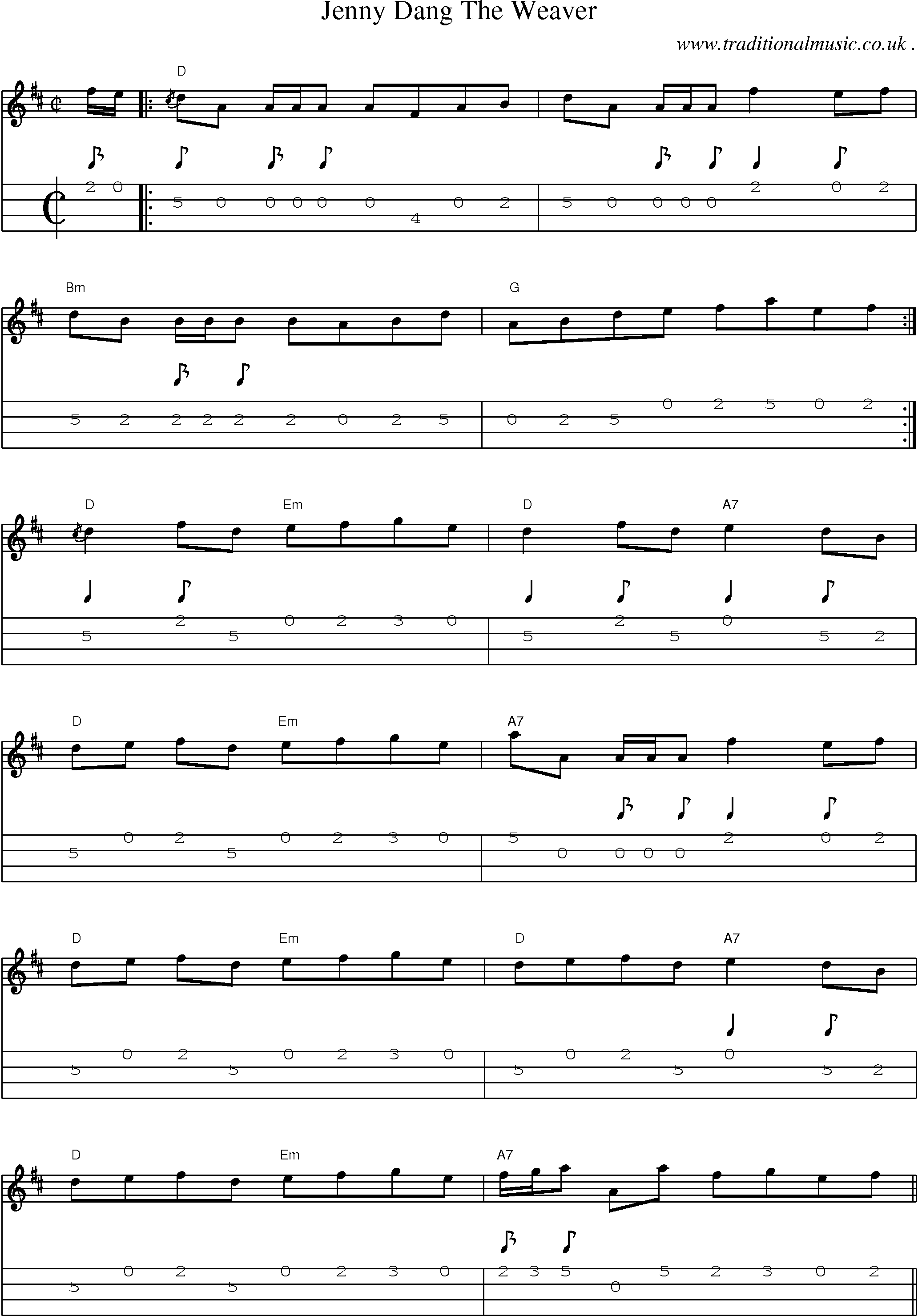 Music Score and Guitar Tabs for Jenny Dang The Weaver