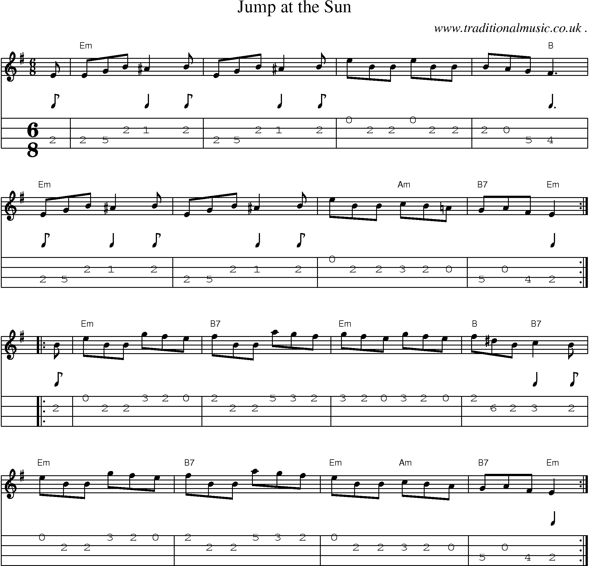 Music Score and Guitar Tabs for Jump At The Sun