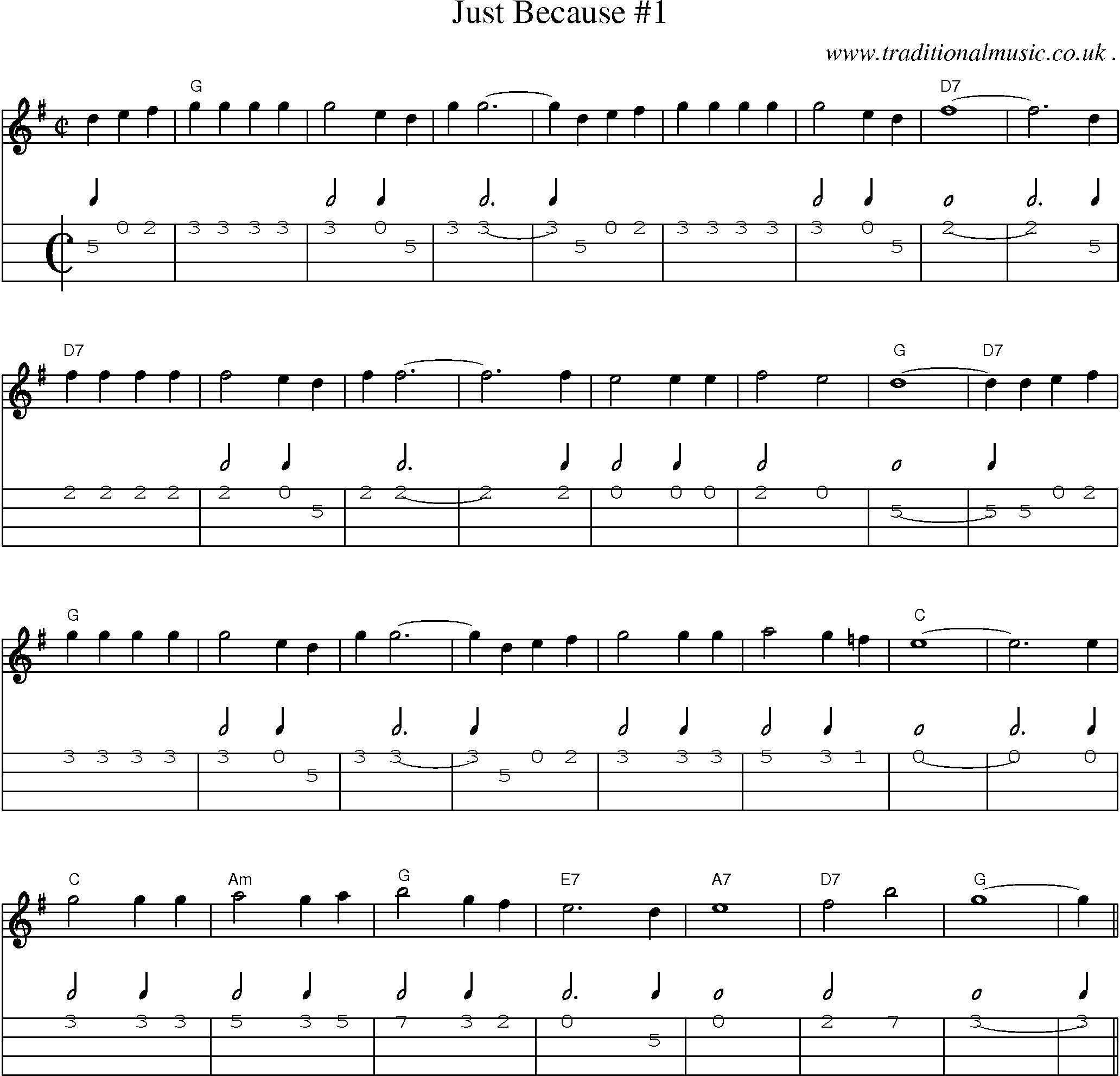 Music Score and Guitar Tabs for Just Because 1