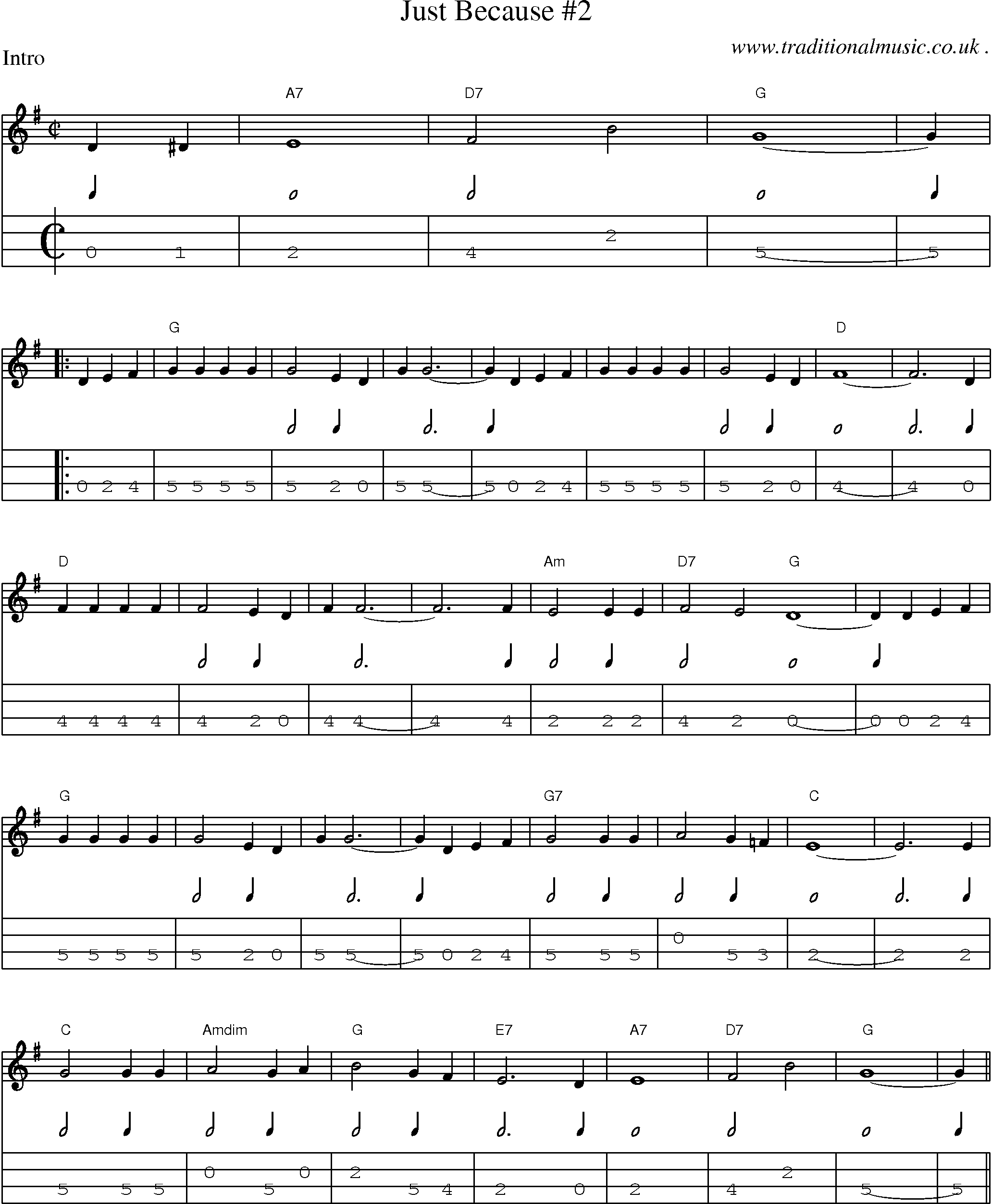 Music Score and Guitar Tabs for Just Because 2