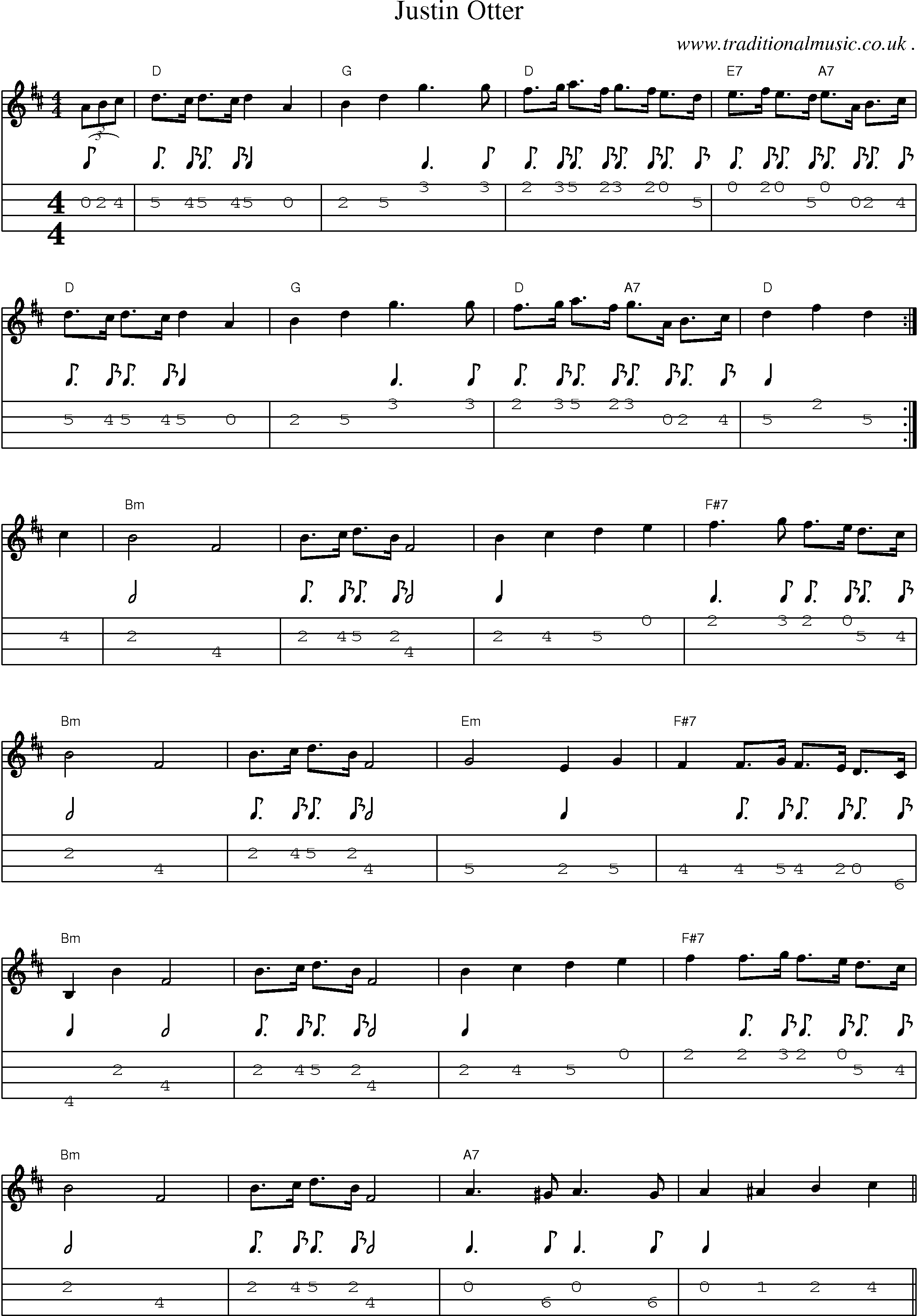 Music Score and Guitar Tabs for Justin Otter