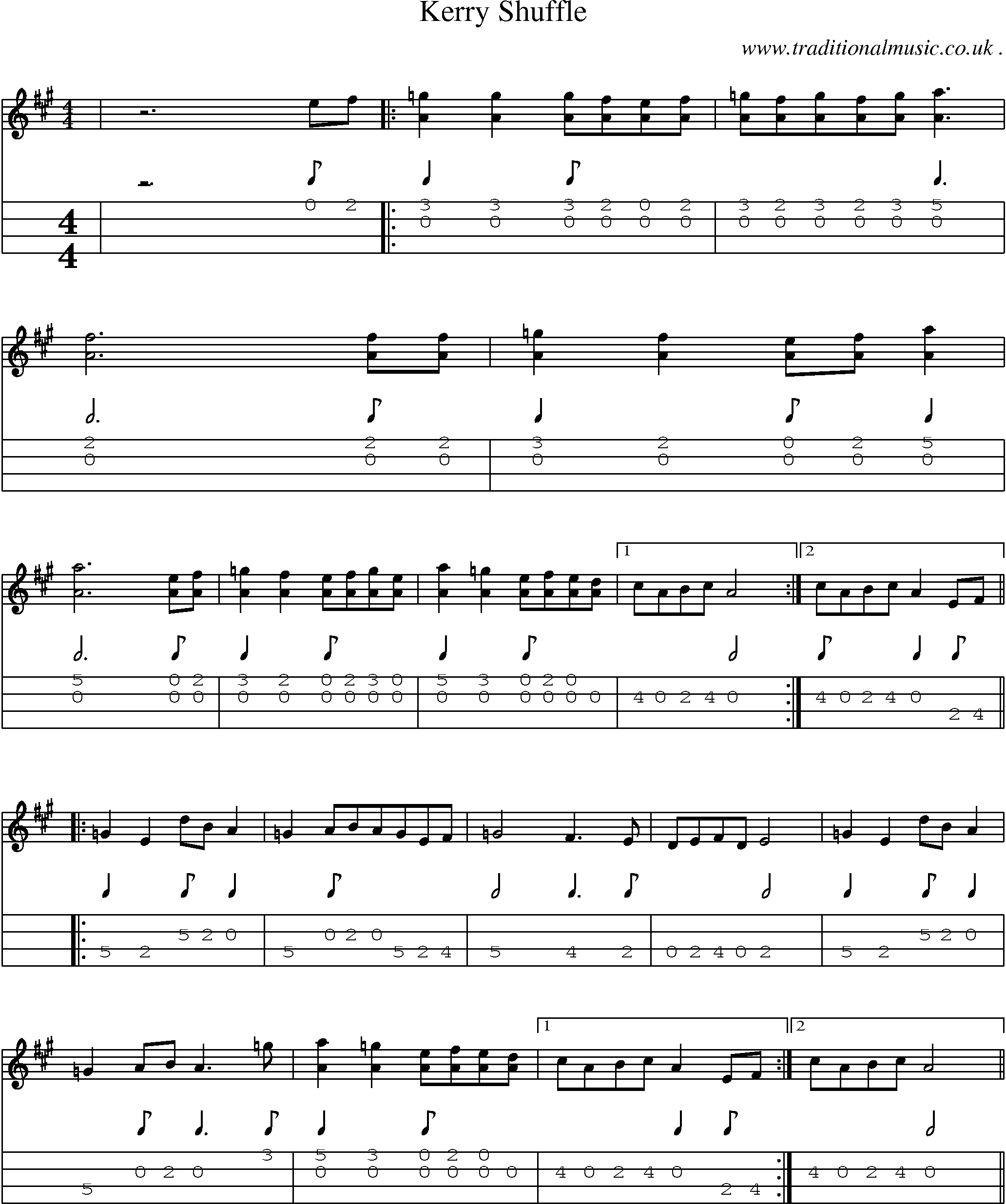 Music Score and Guitar Tabs for Kerry Shuffle