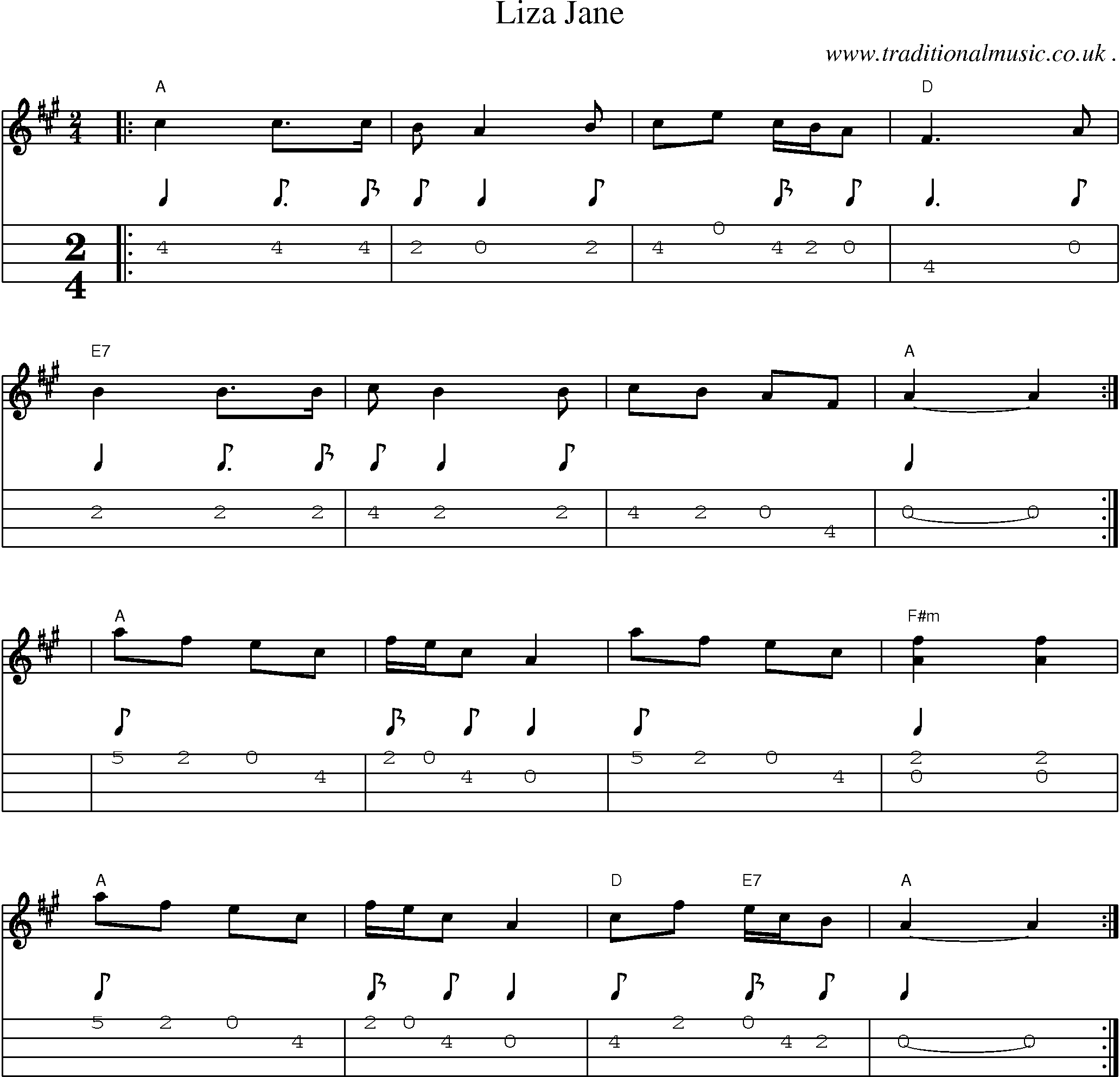 Music Score and Guitar Tabs for Liza Jane