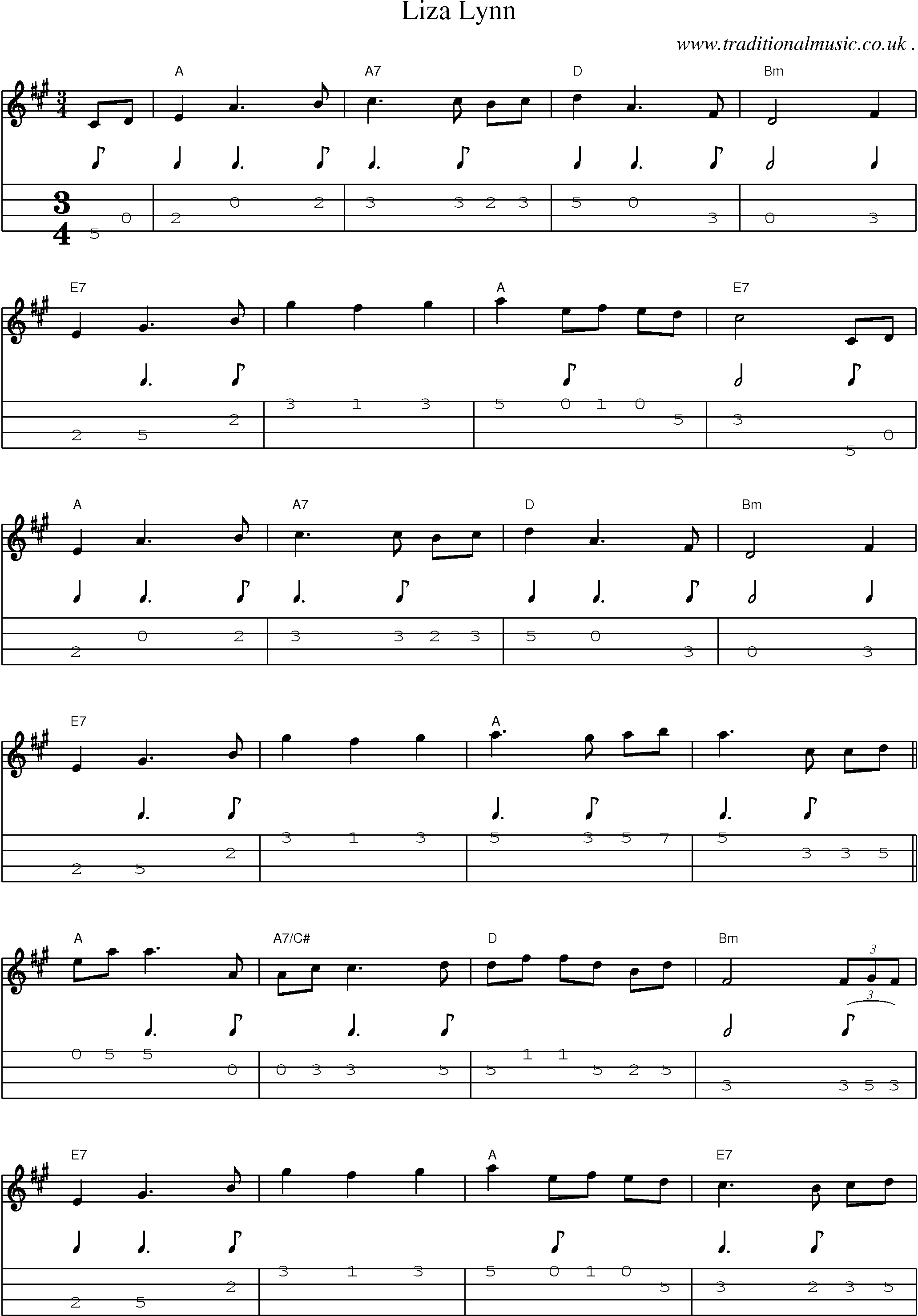 Music Score and Guitar Tabs for Liza Lynn