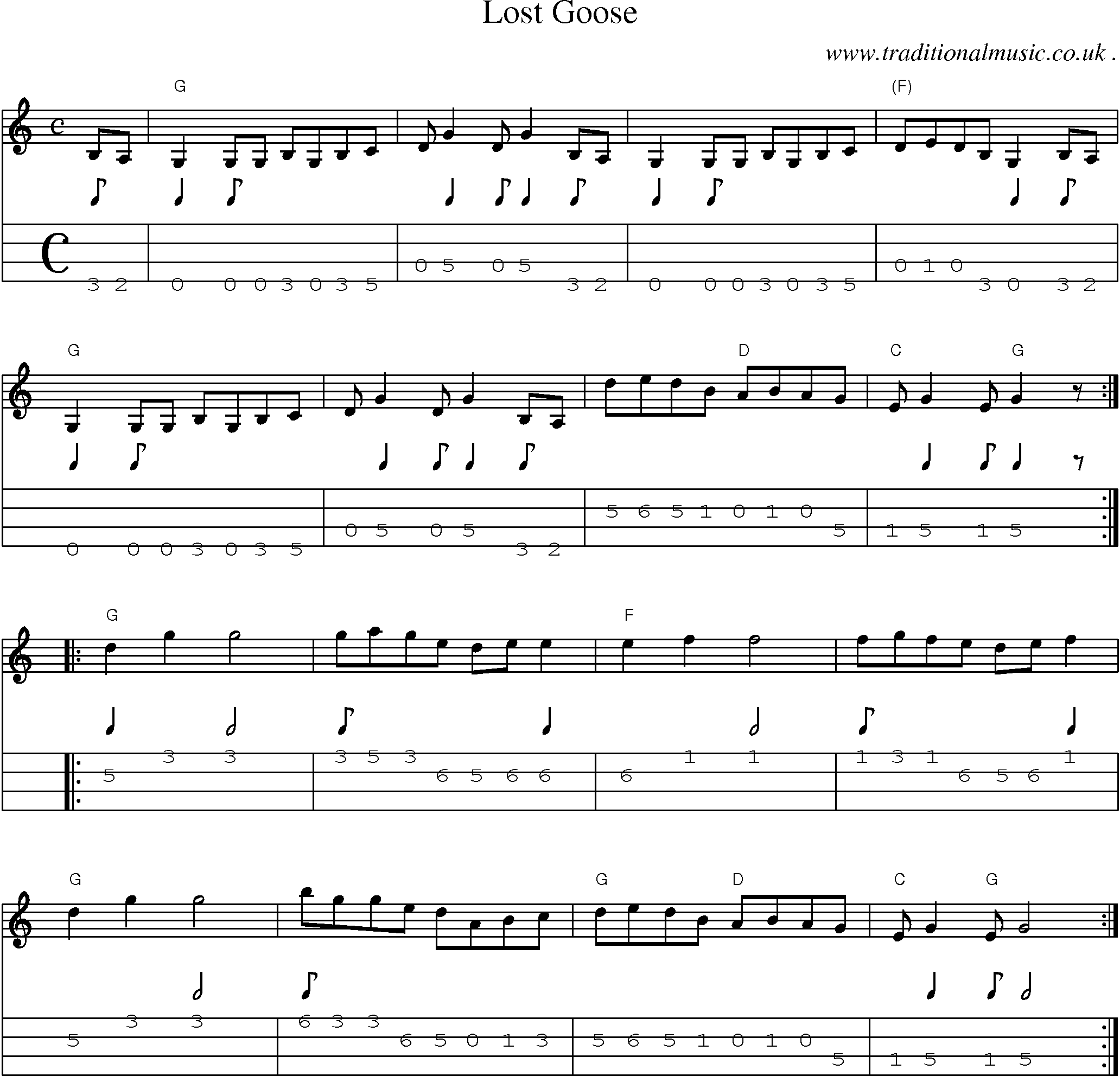 Music Score and Guitar Tabs for Lost Goose