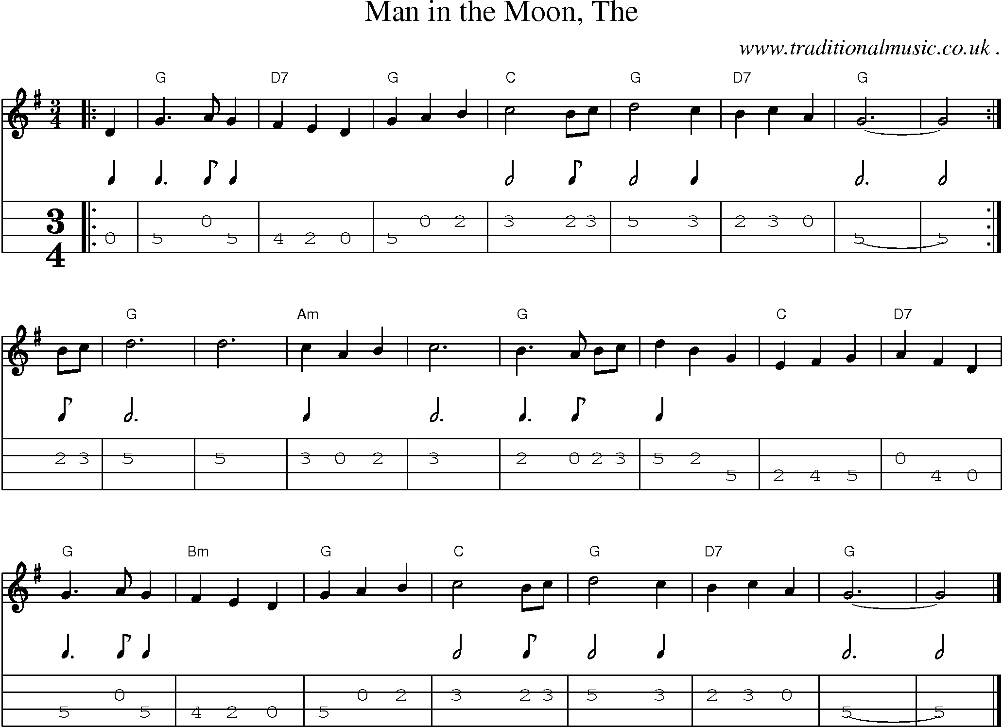 Music Score and Guitar Tabs for Man in the Moon The