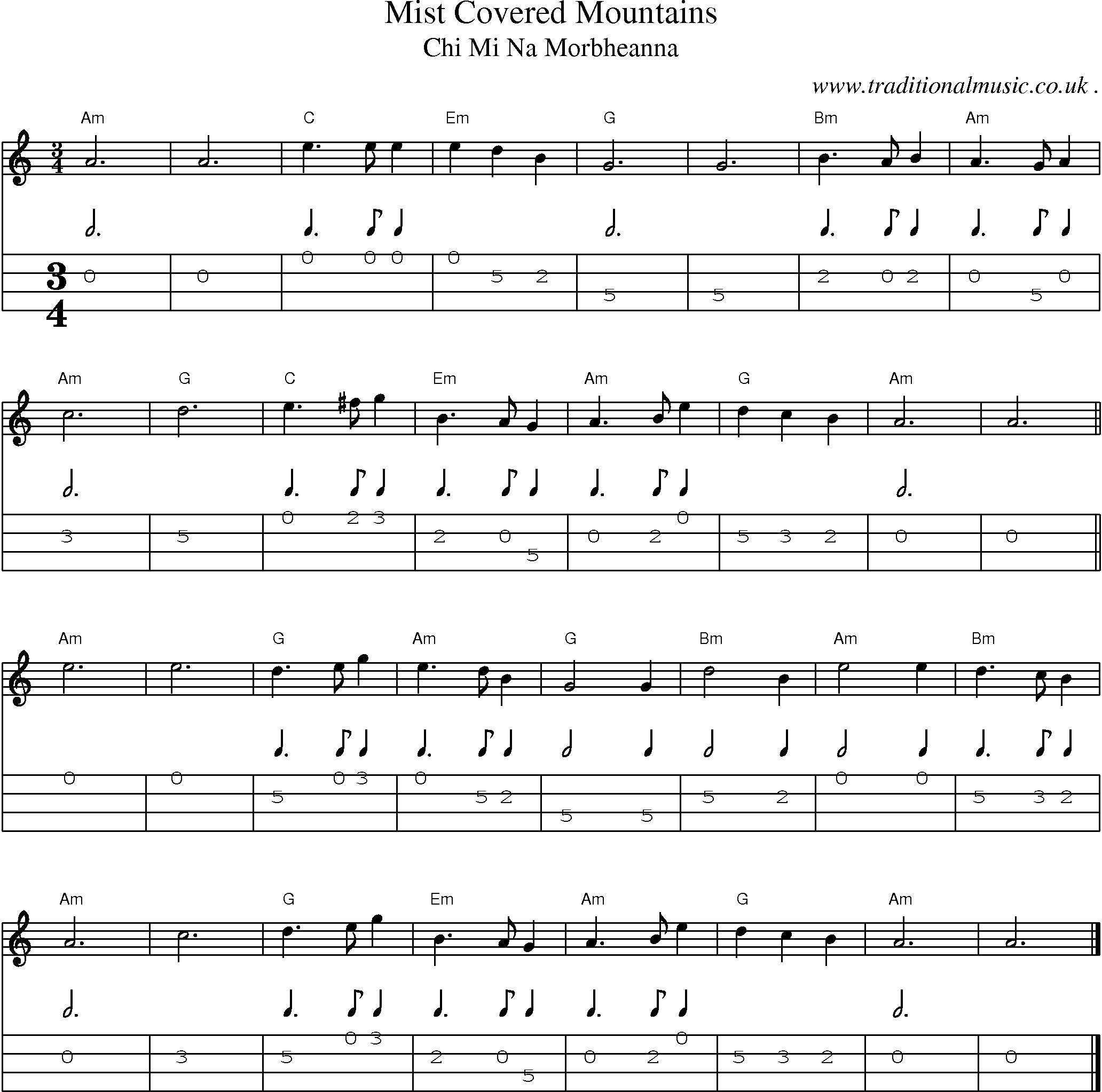 Music Score and Guitar Tabs for Mist Covered Mountains
