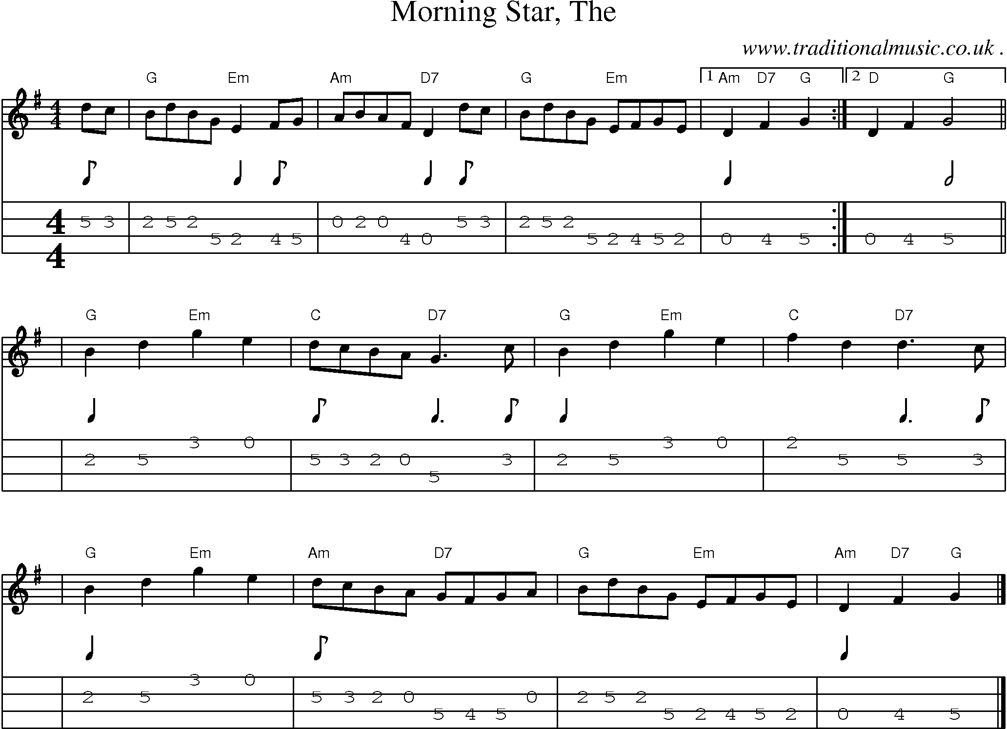 Music Score and Guitar Tabs for Morning Star The