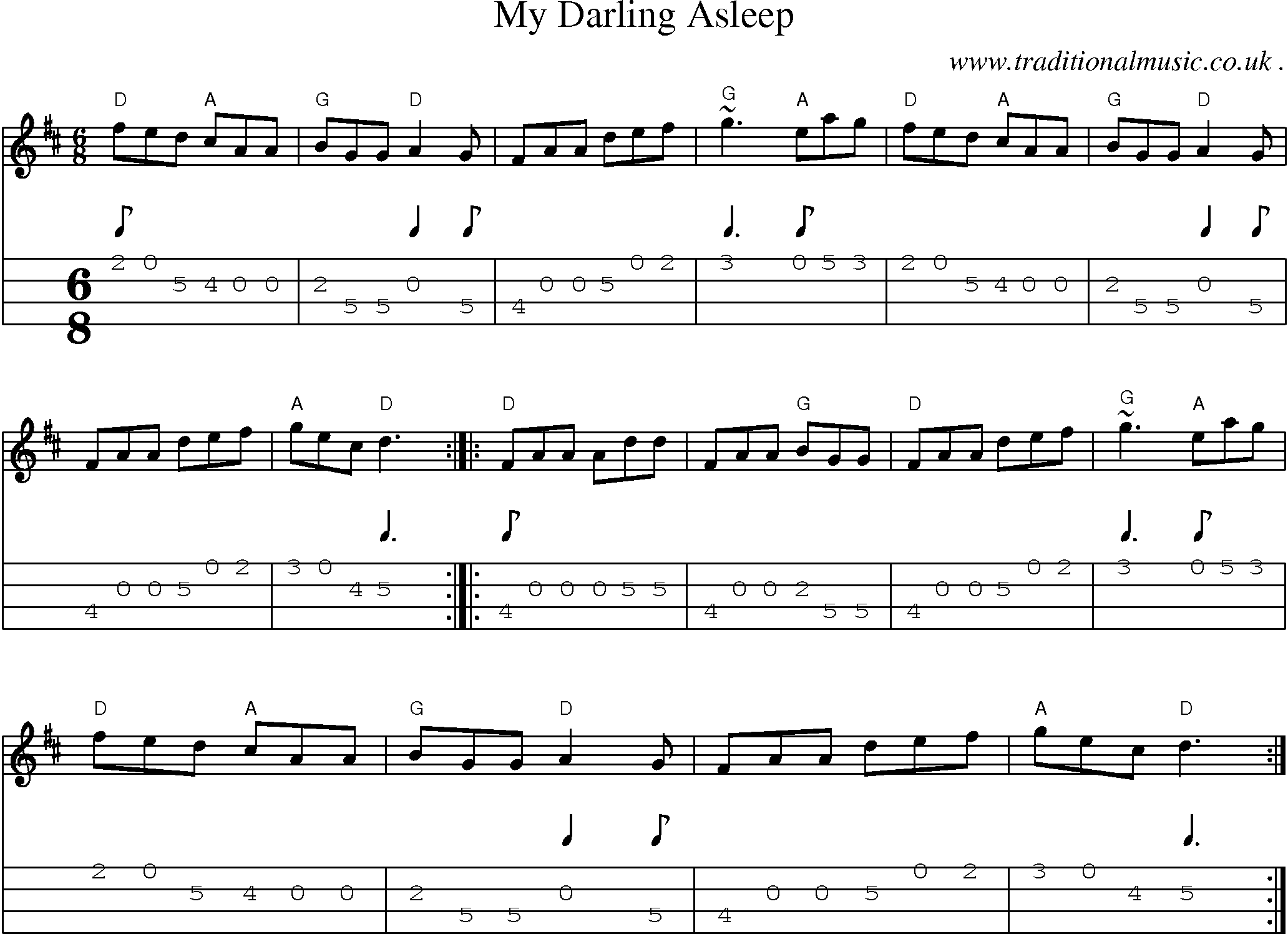 Music Score and Guitar Tabs for My Darling Asleep