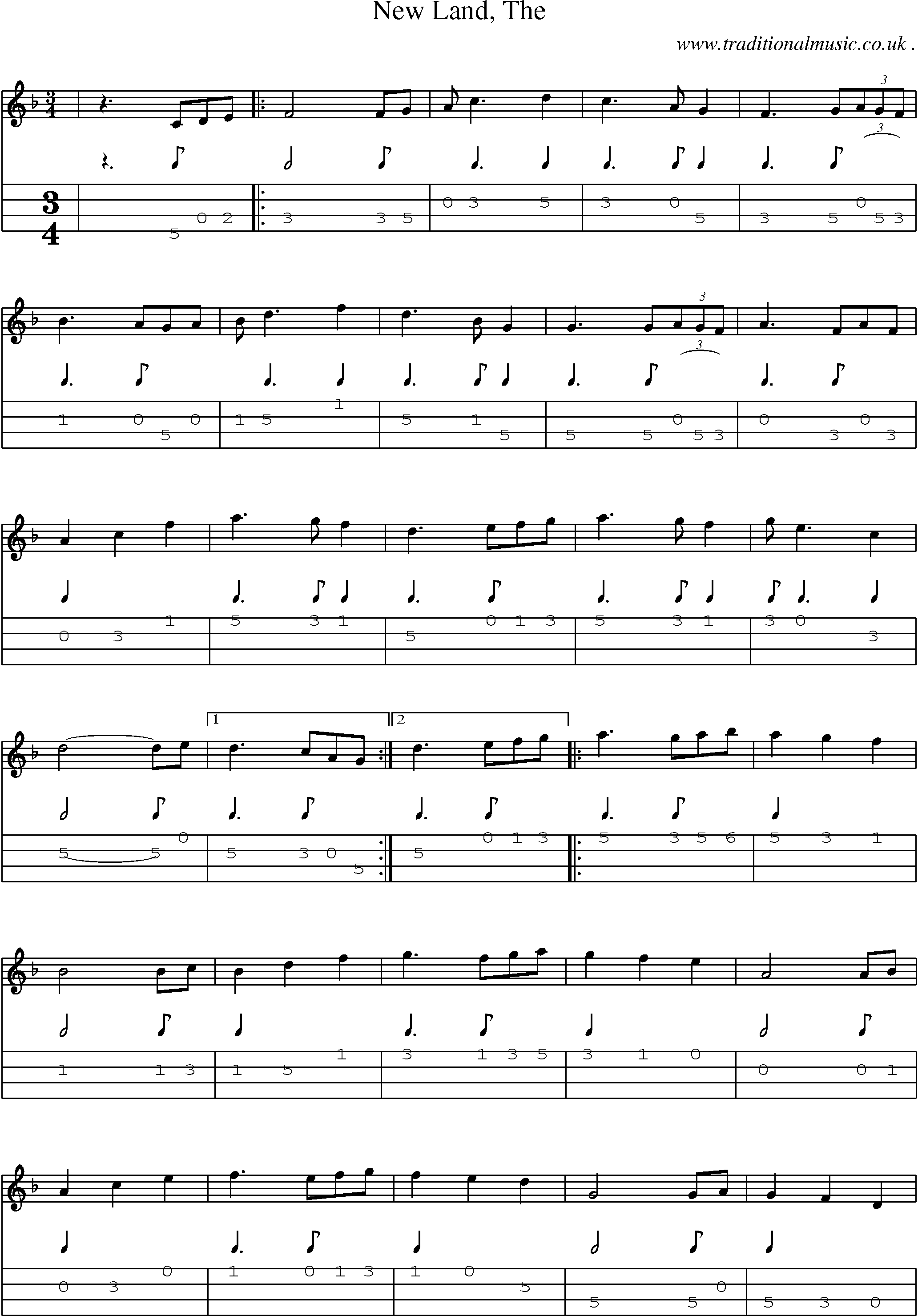Music Score and Guitar Tabs for New Land The