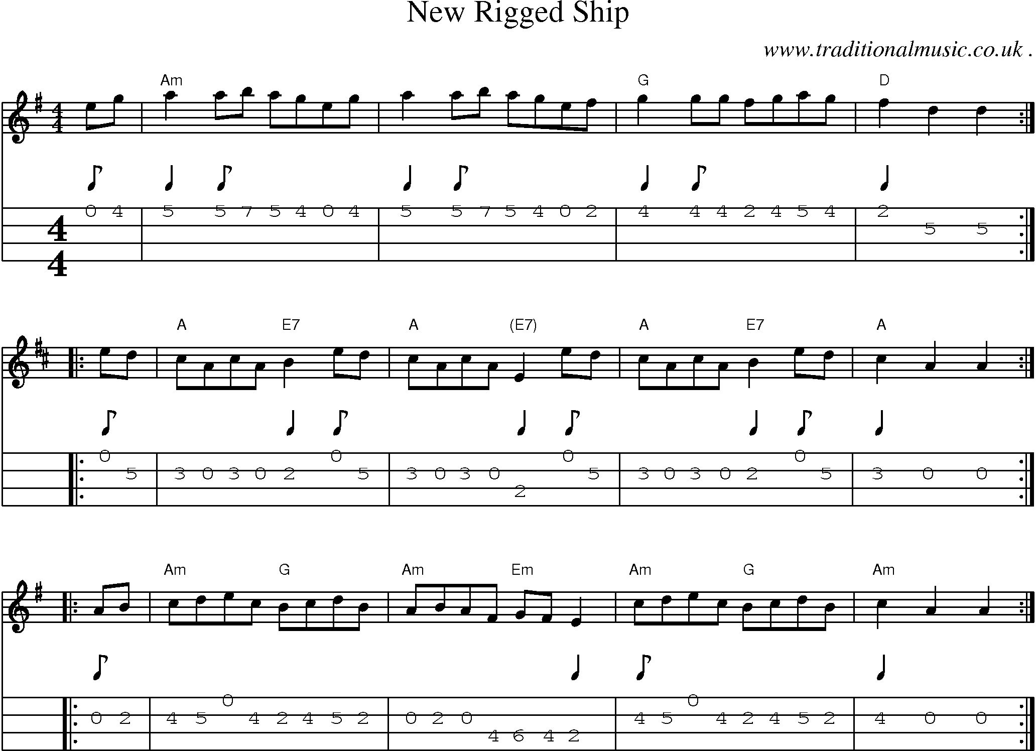 Music Score and Guitar Tabs for New Rigged Ship