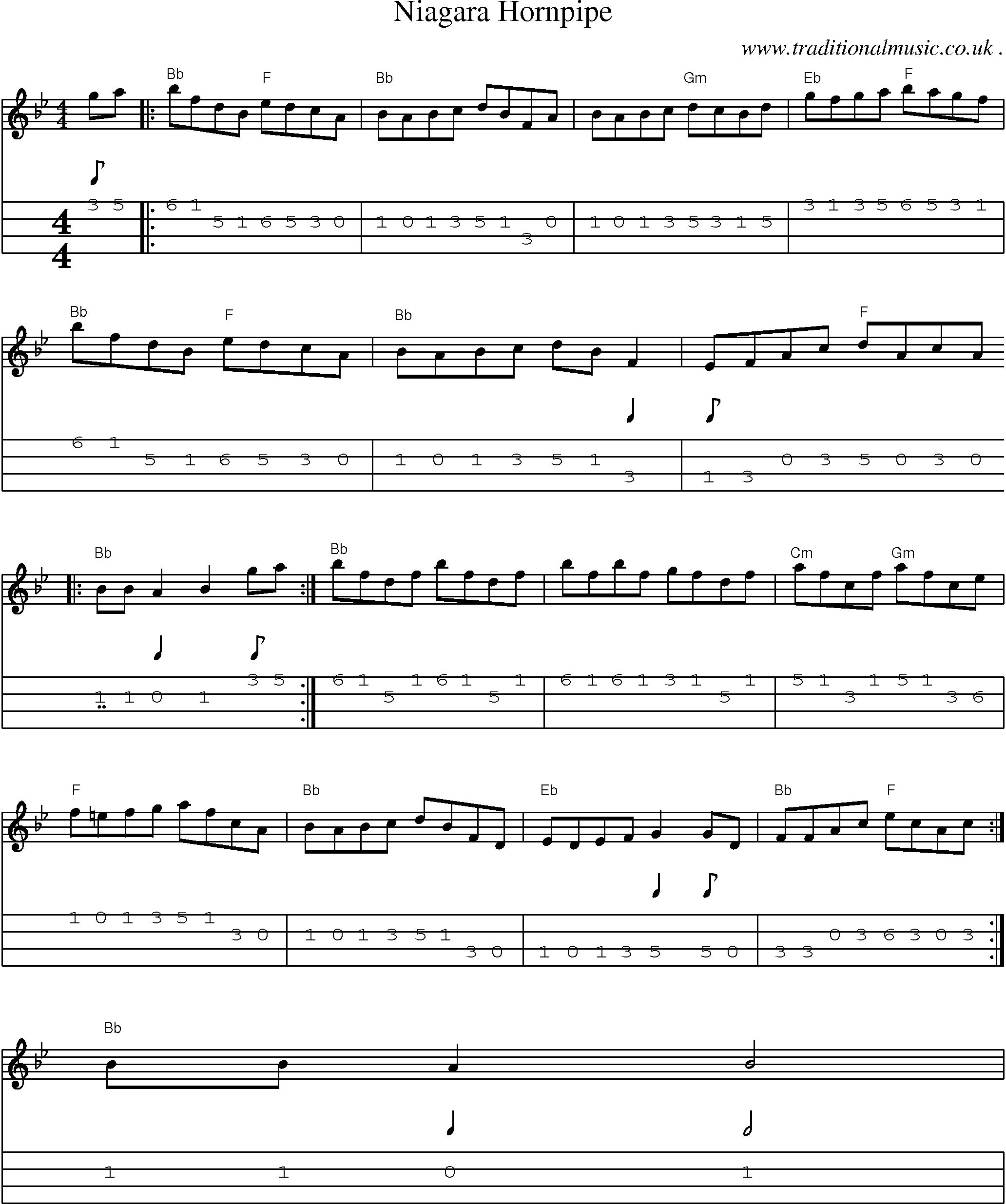 Music Score and Guitar Tabs for Niagara Hornpipe