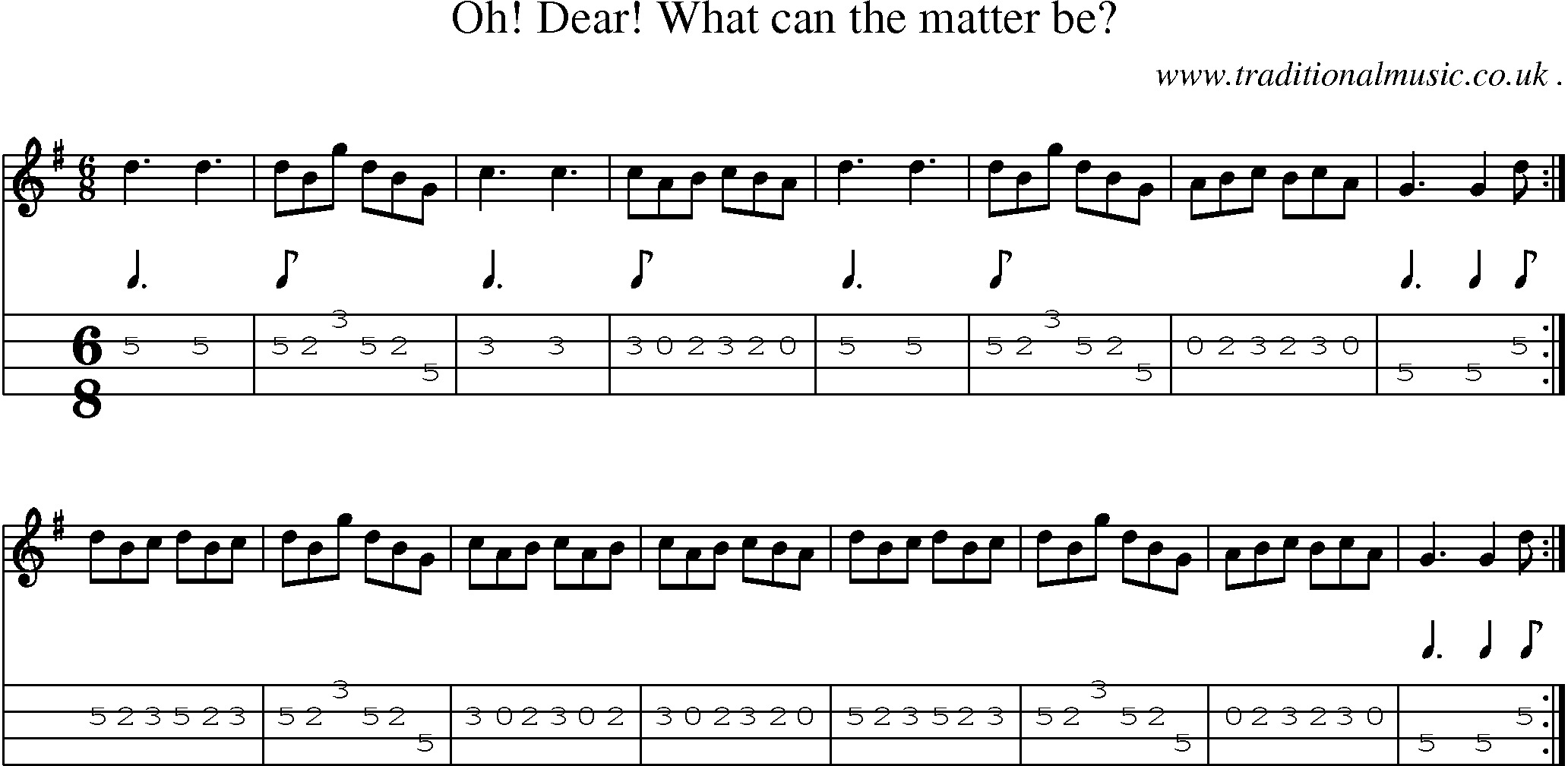 Music Score and Guitar Tabs for Oh! Dear! What can the matter be