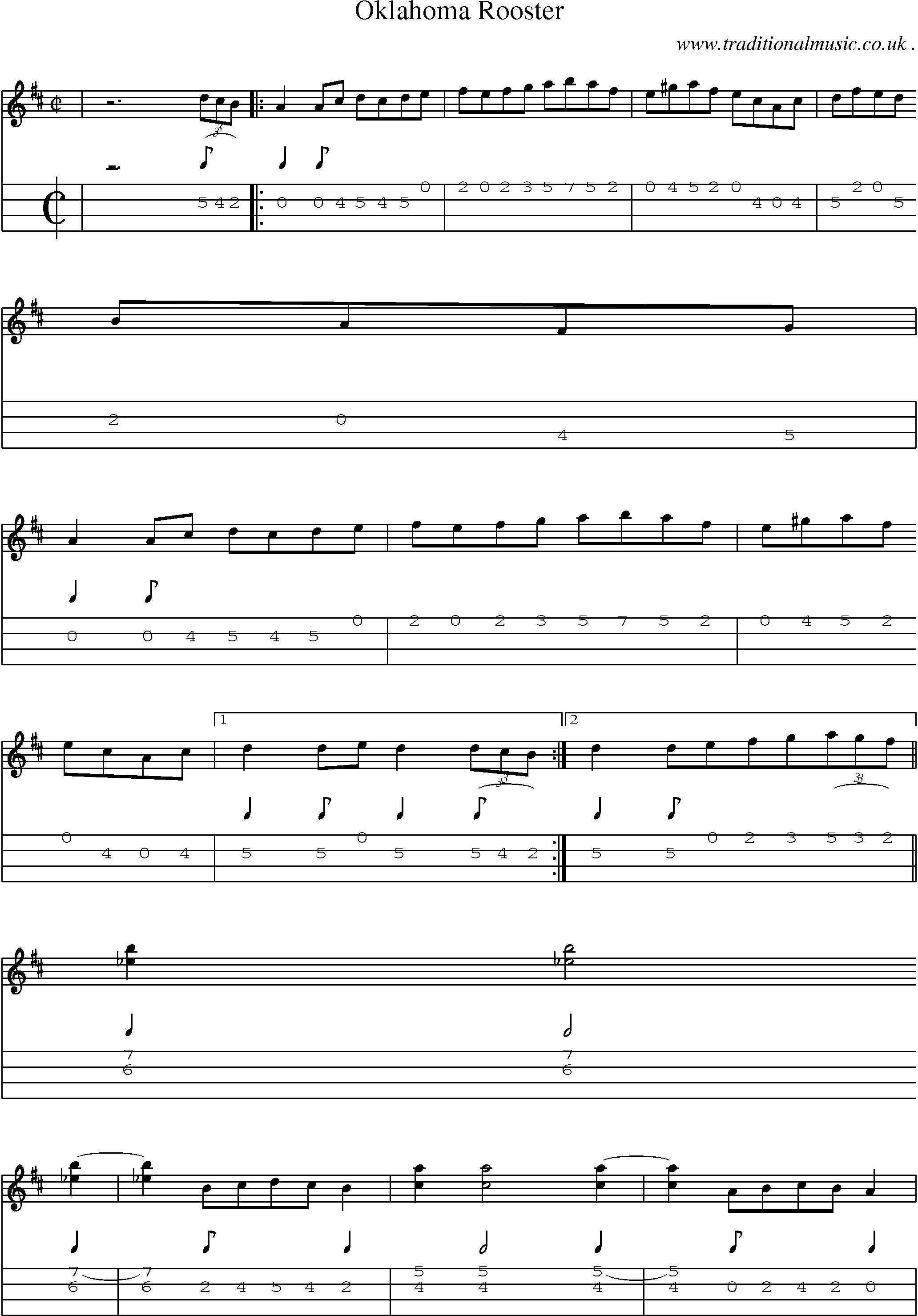 Music Score and Guitar Tabs for Oklahoma Rooster