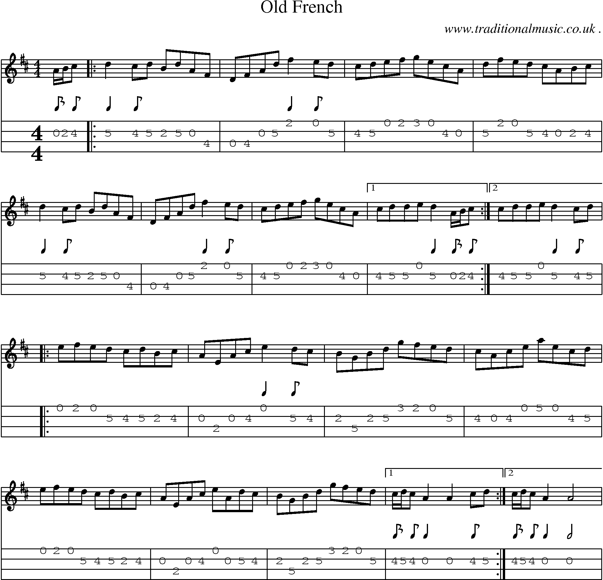 Music Score and Guitar Tabs for Old French