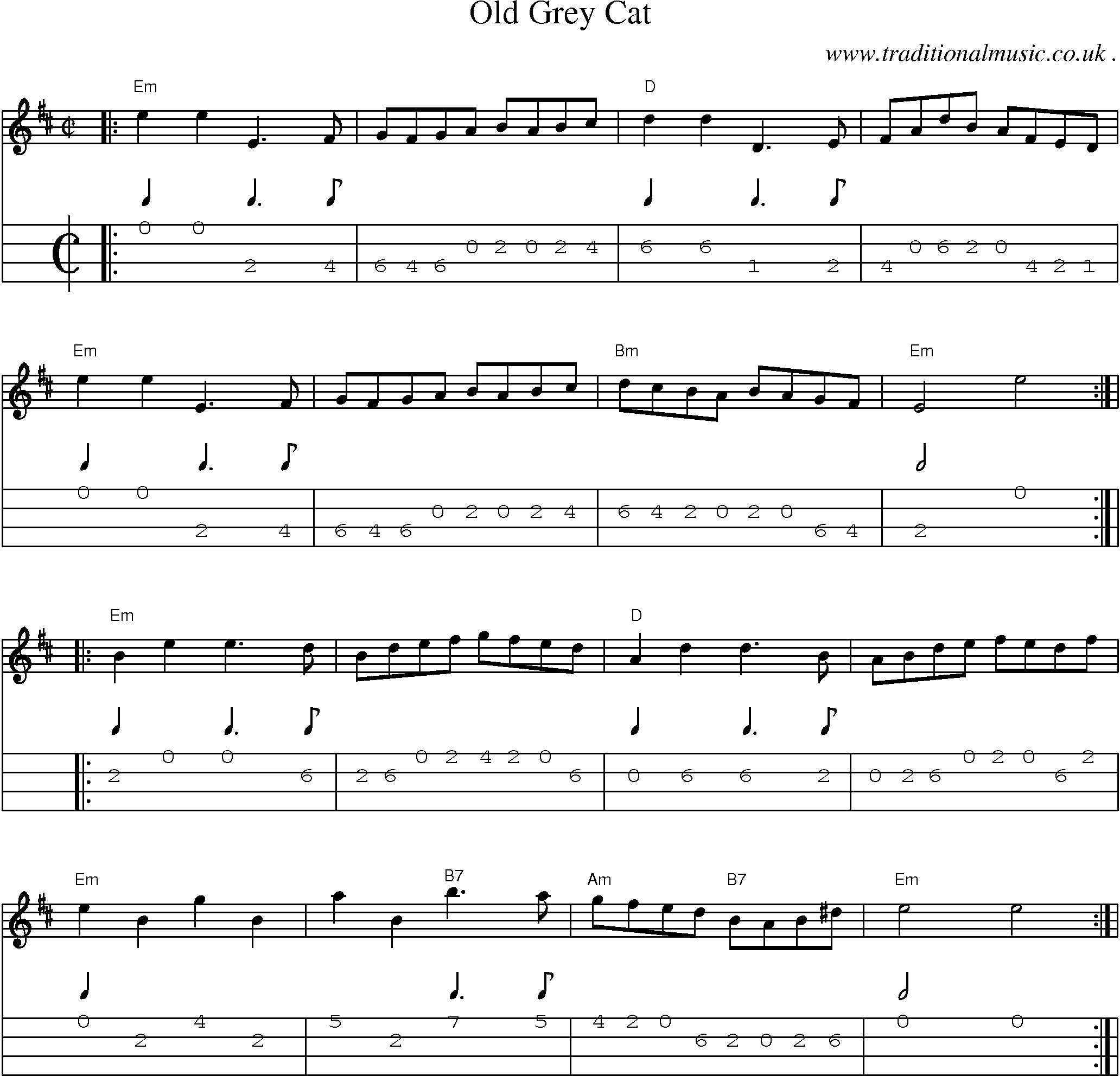 Music Score and Guitar Tabs for Old Grey Cat