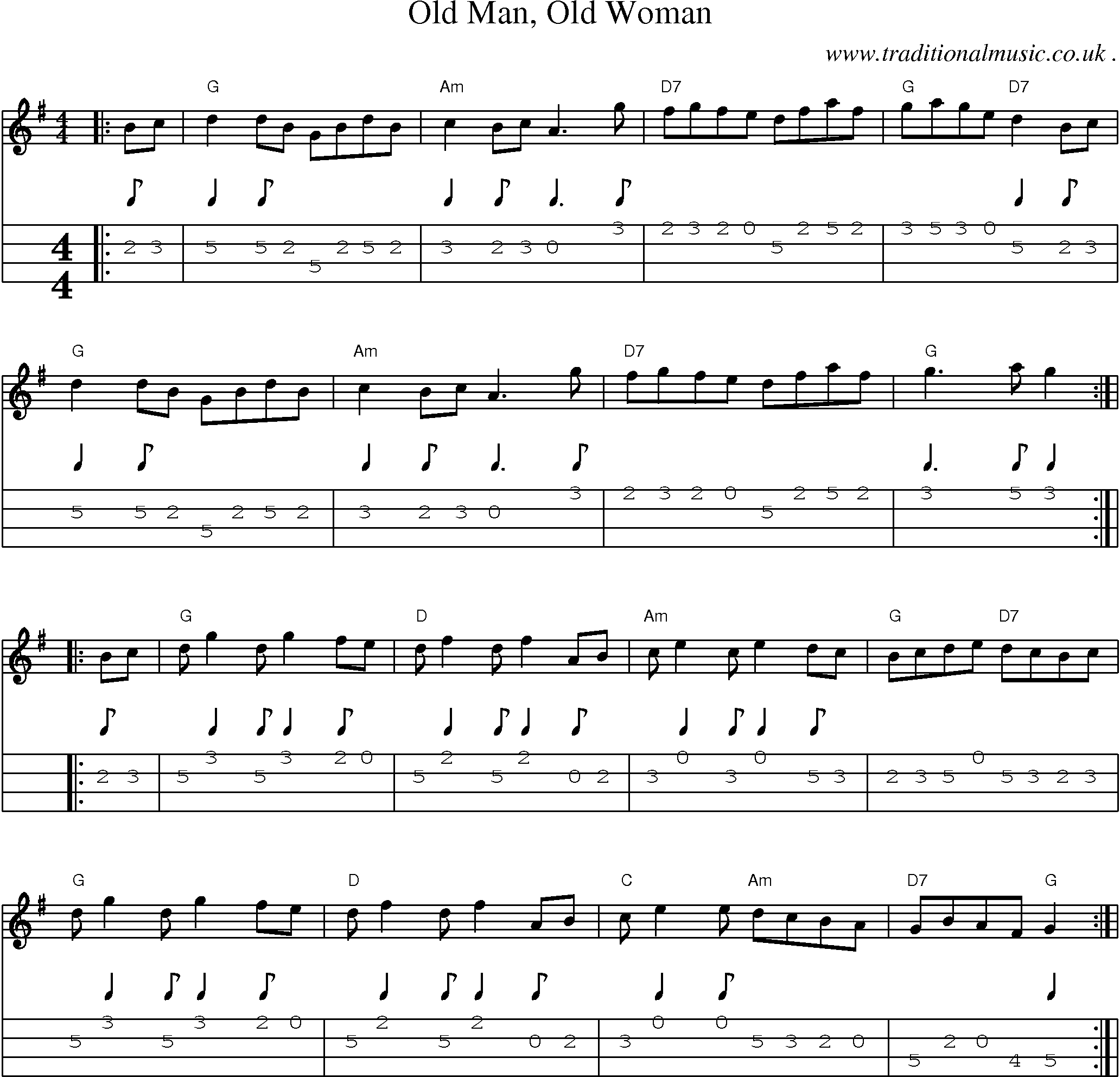 Music Score and Guitar Tabs for Old Man Old Woman