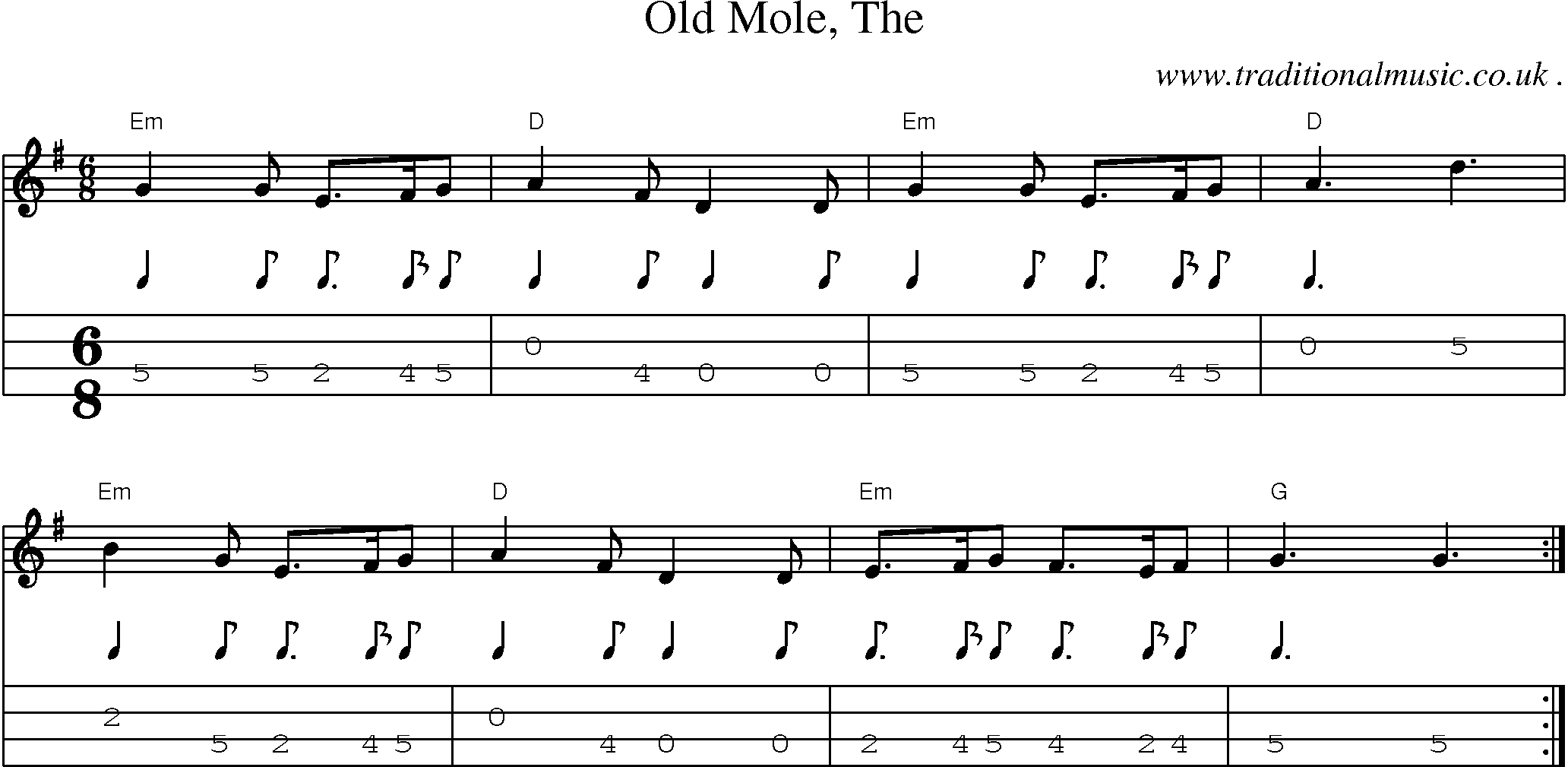 Music Score and Guitar Tabs for Old Mole The