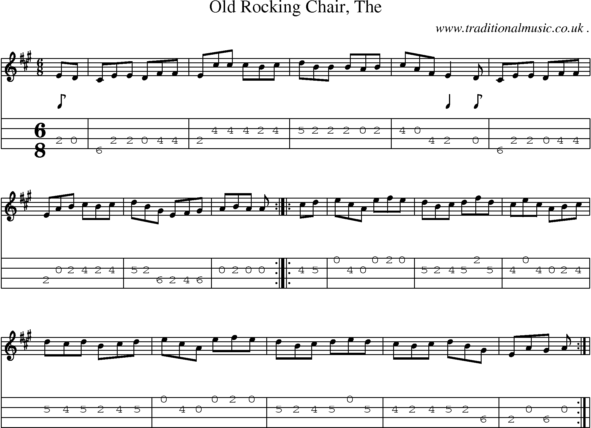 Music Score and Guitar Tabs for Old Rocking Chair The