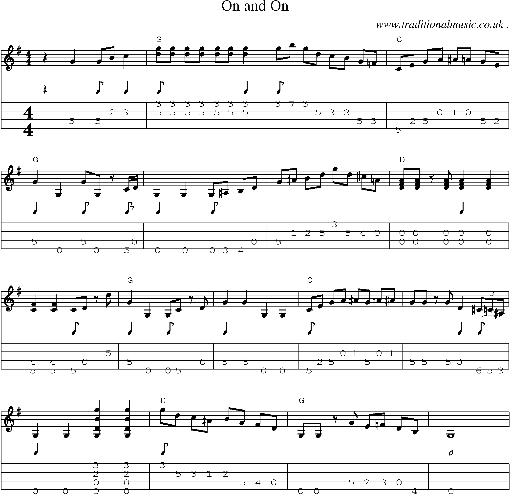 Music Score and Guitar Tabs for On And On