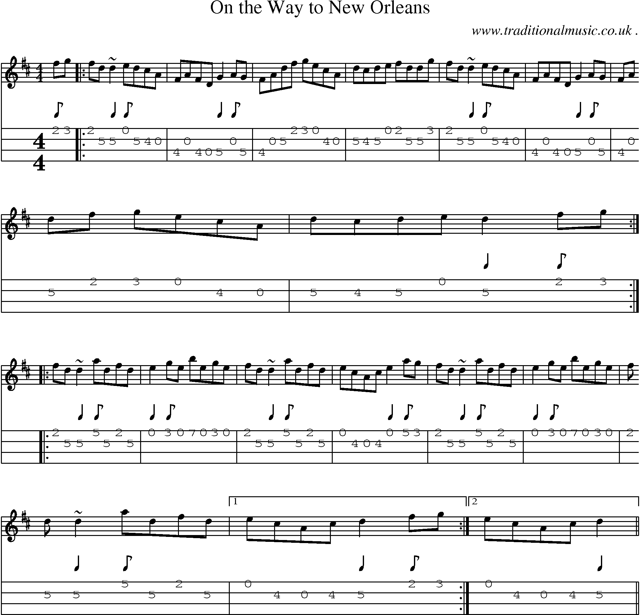 Music Score and Guitar Tabs for On The Way To New Orleans