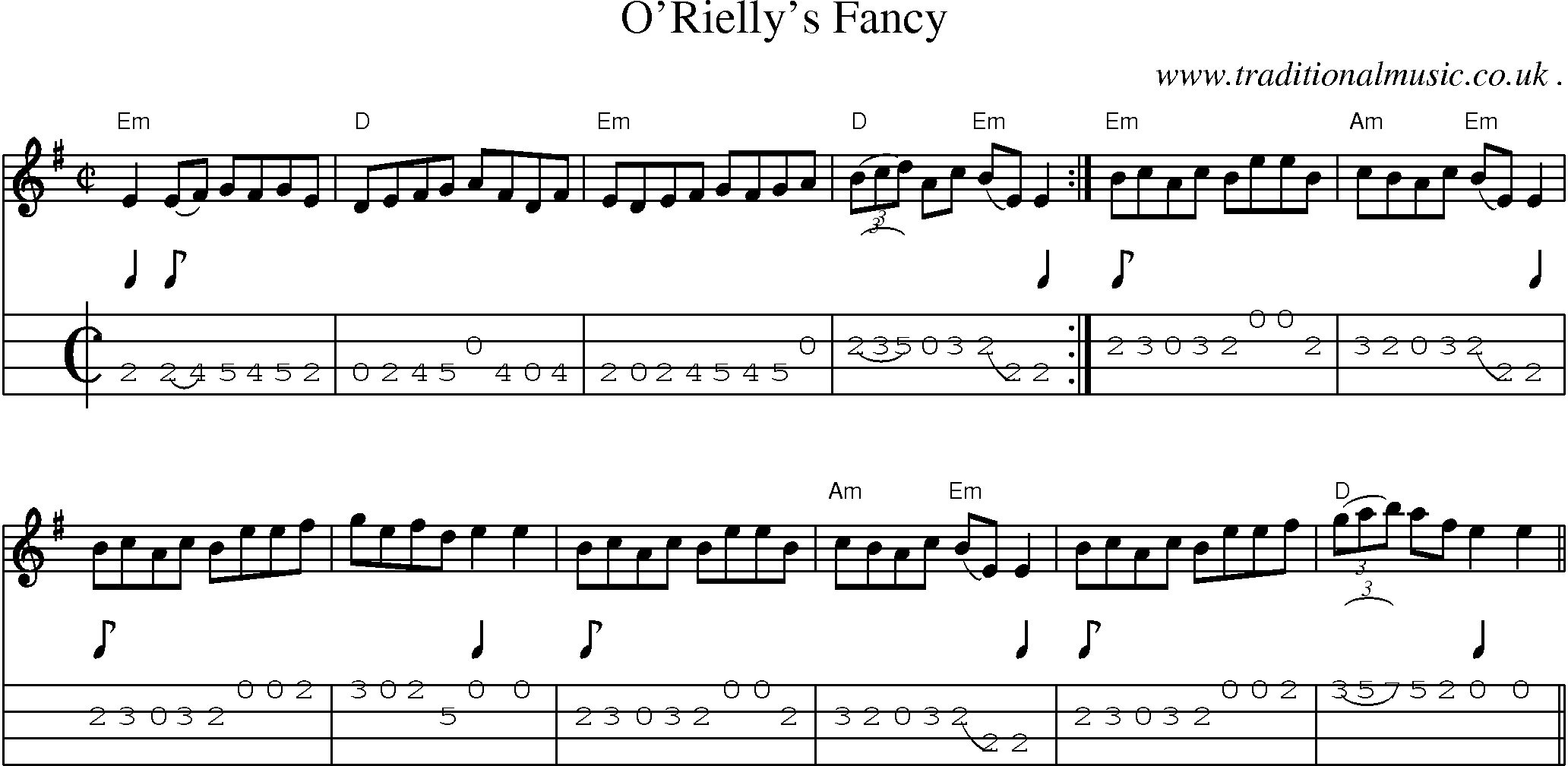 Music Score and Guitar Tabs for Oriellys Fancy