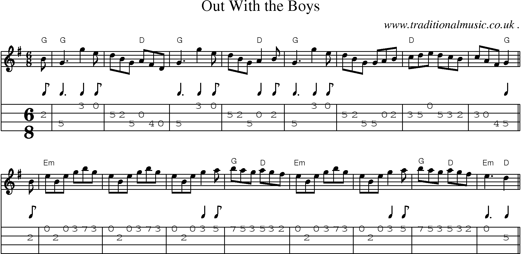 Music Score and Guitar Tabs for Out With The Boys