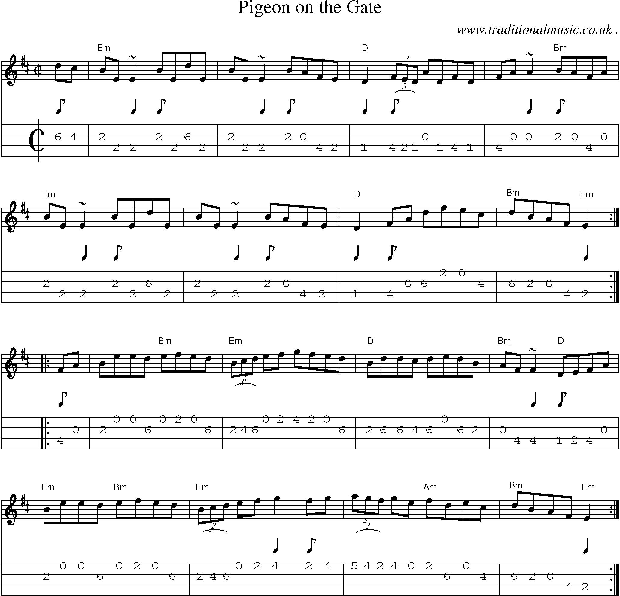 Music Score and Guitar Tabs for Pigeon On The Gate