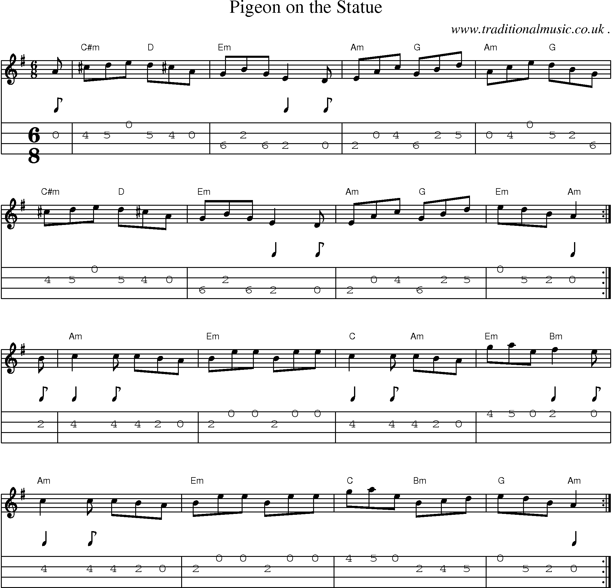 Music Score and Guitar Tabs for Pigeon On The Statue