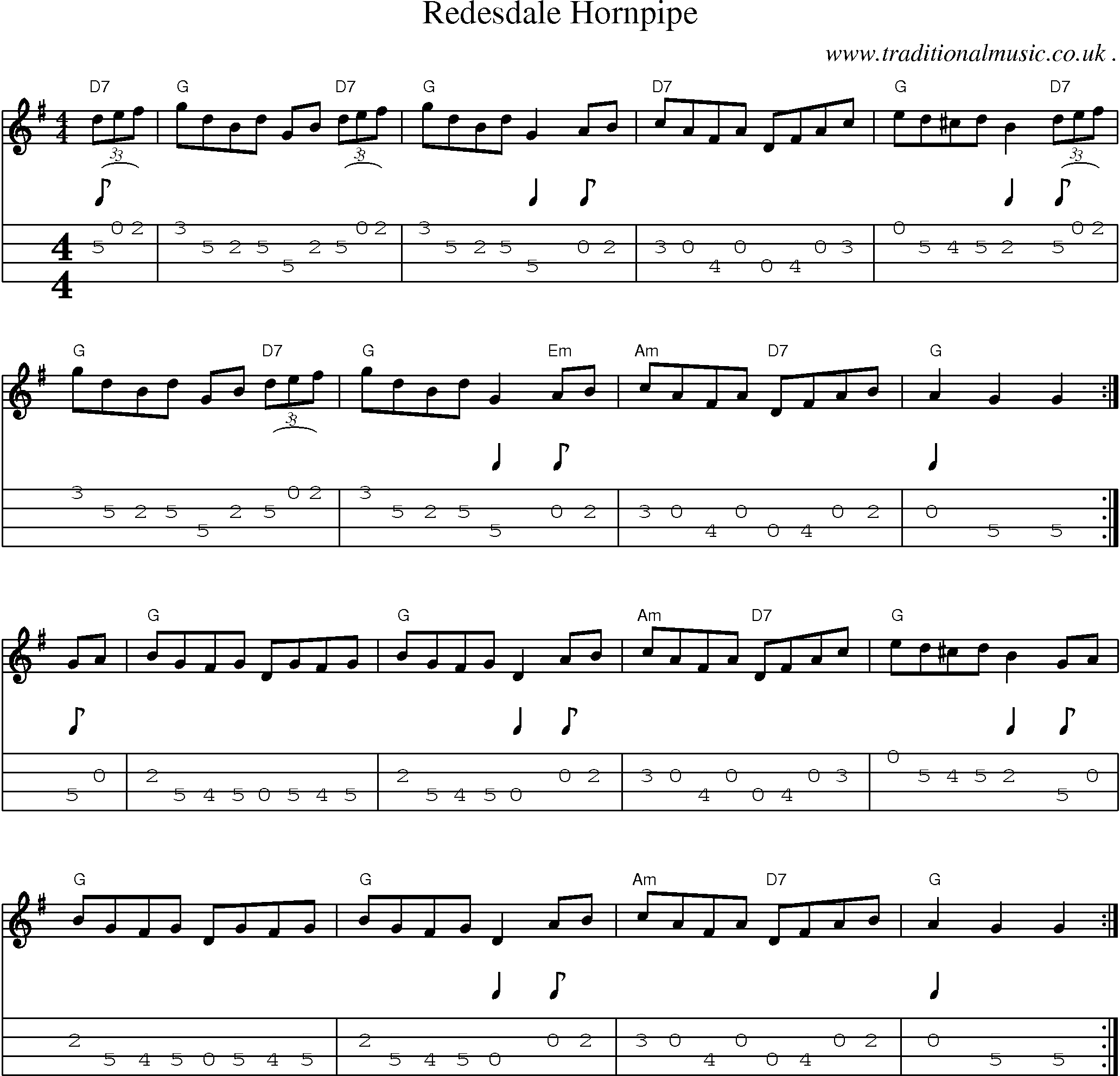 Music Score and Guitar Tabs for Redesdale Hornpipe