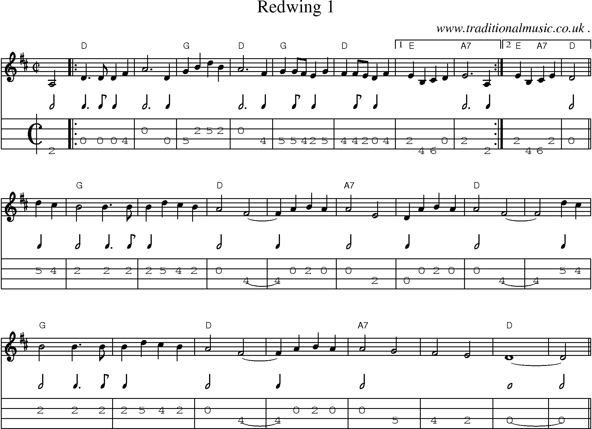 Music Score and Guitar Tabs for Redwing 1
