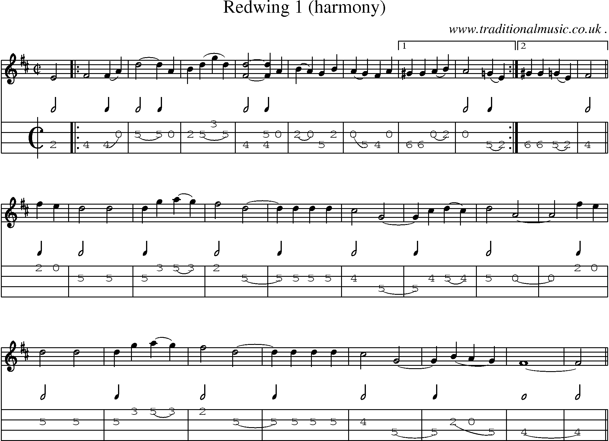 Music Score and Guitar Tabs for Redwing 1 (harmony)