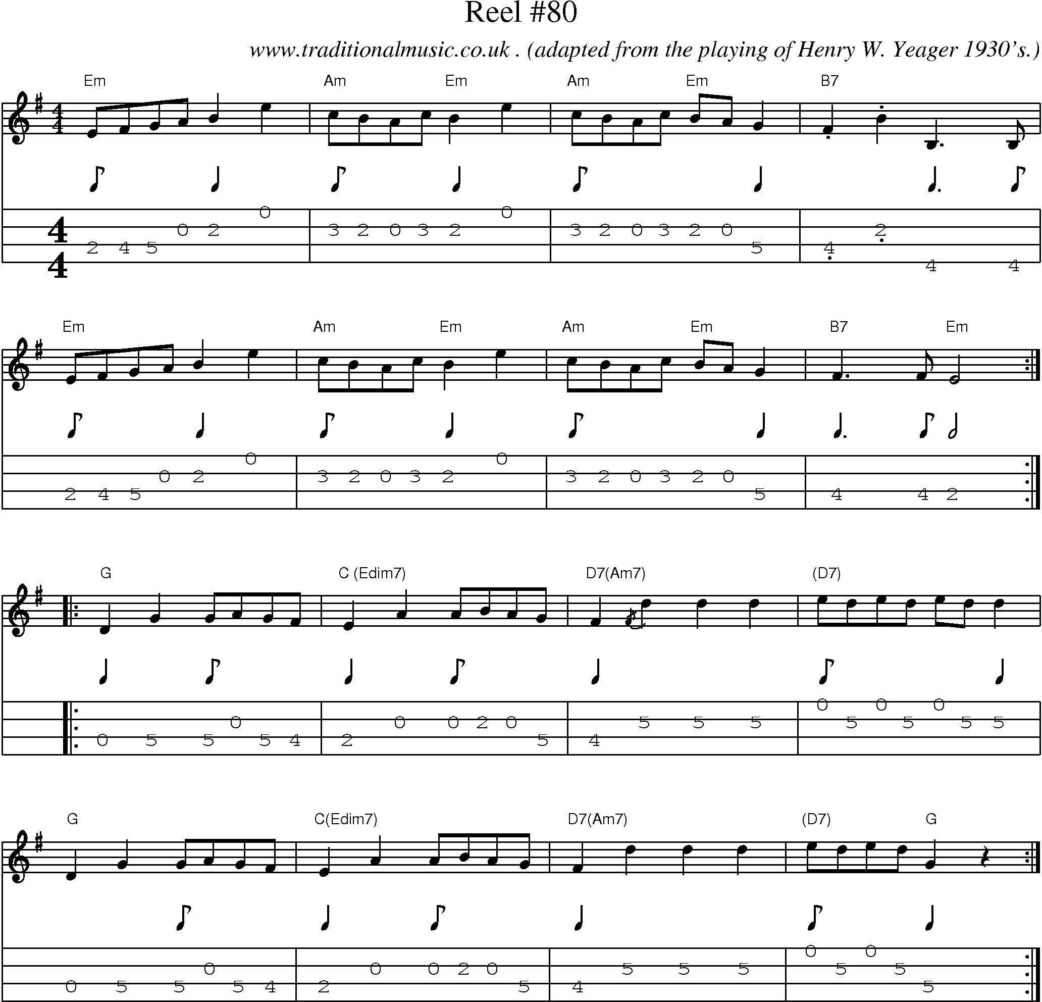 Music Score and Guitar Tabs for Reel 80