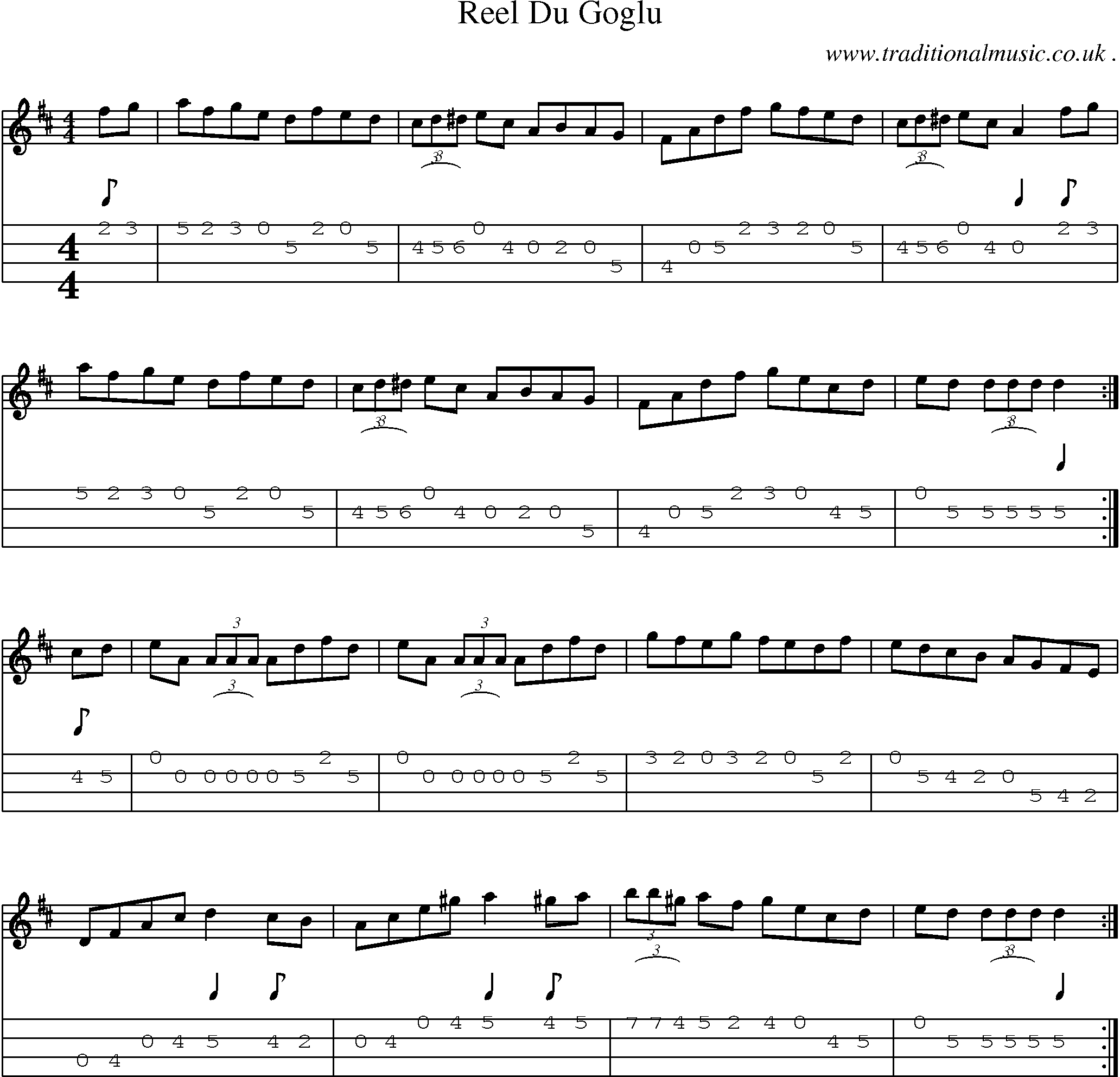 Music Score and Guitar Tabs for Reel Du Goglu
