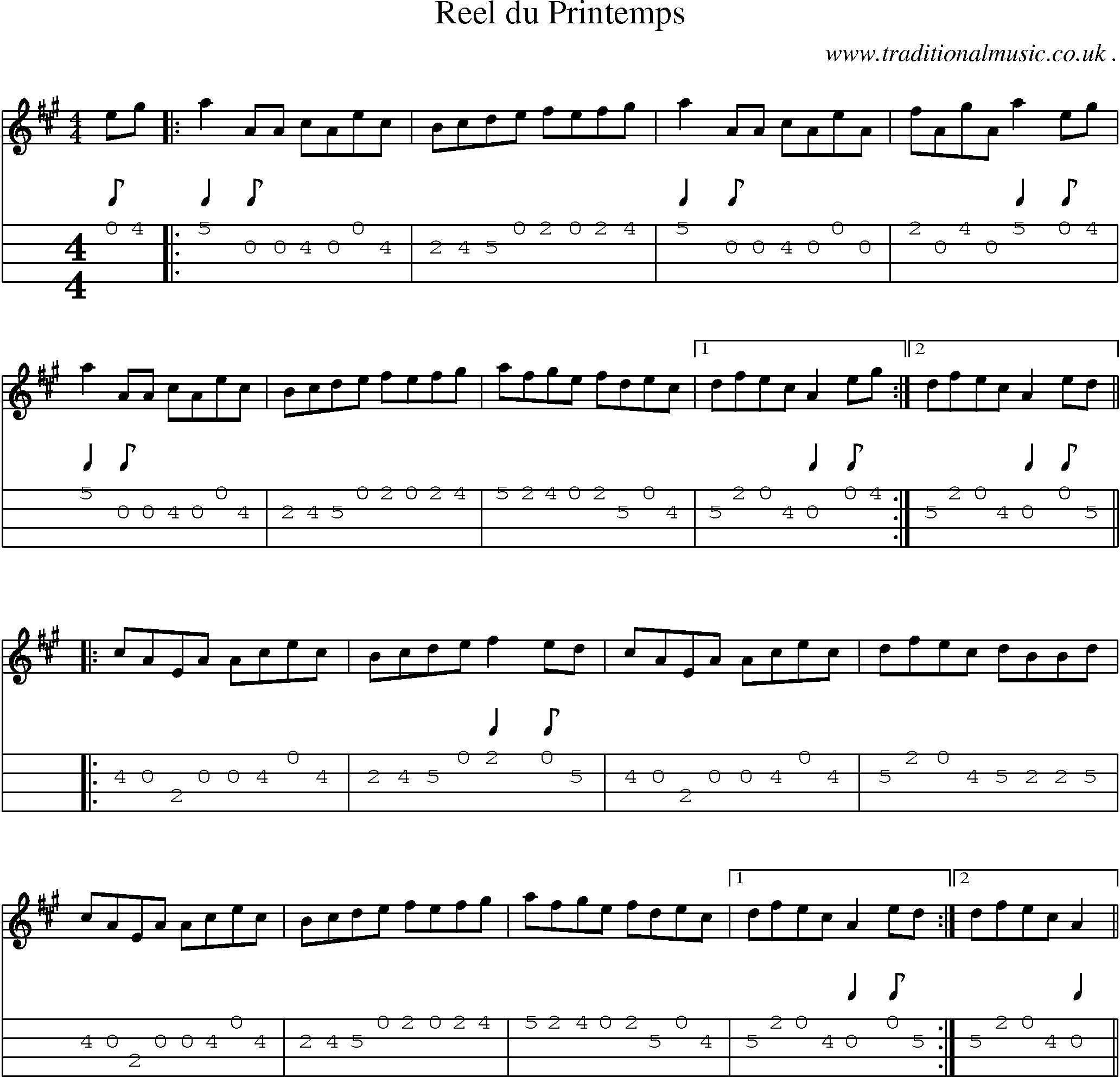 Music Score and Guitar Tabs for Reel Du Printemps
