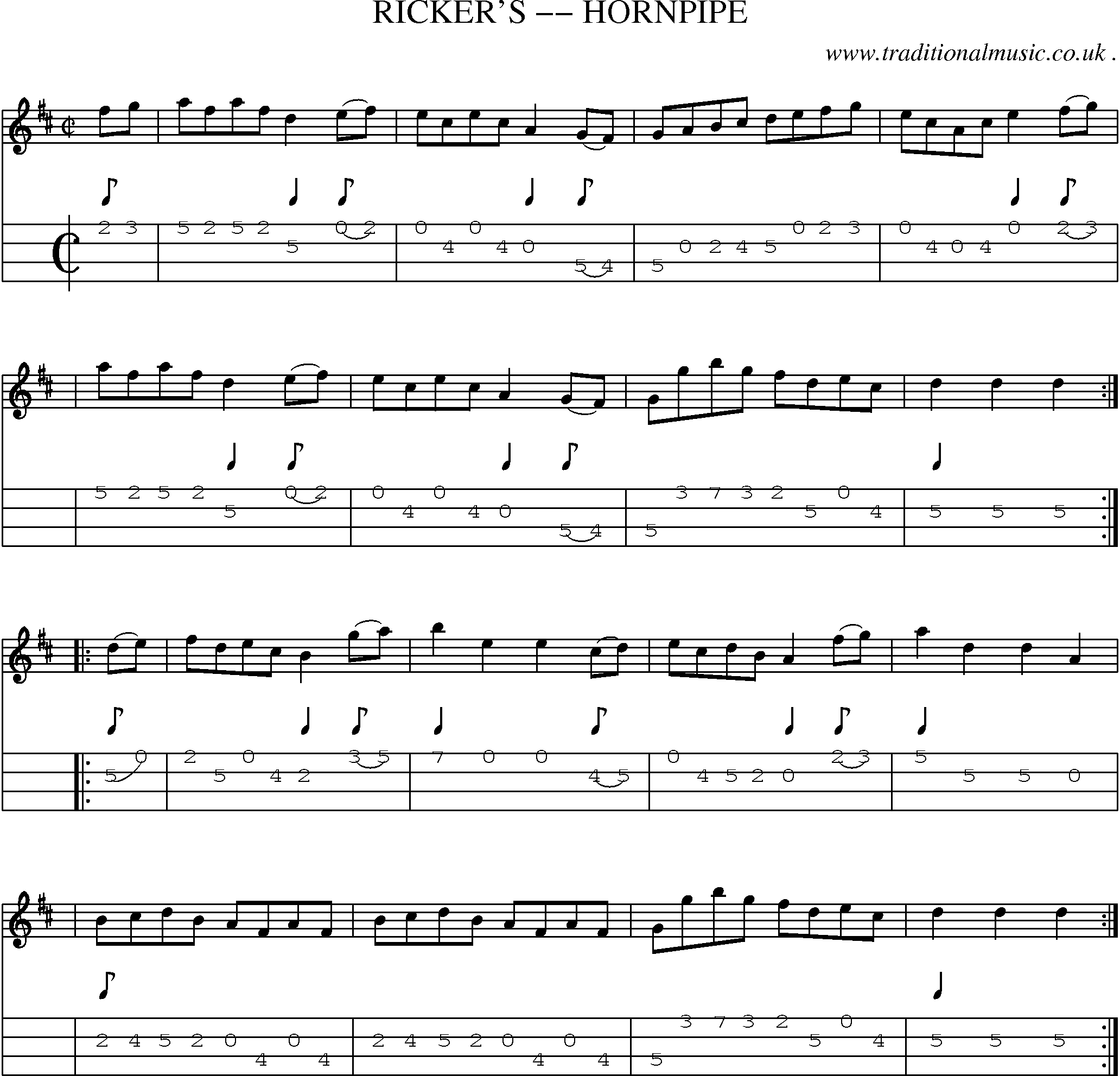 Music Score and Guitar Tabs for Rickers Hornpipe