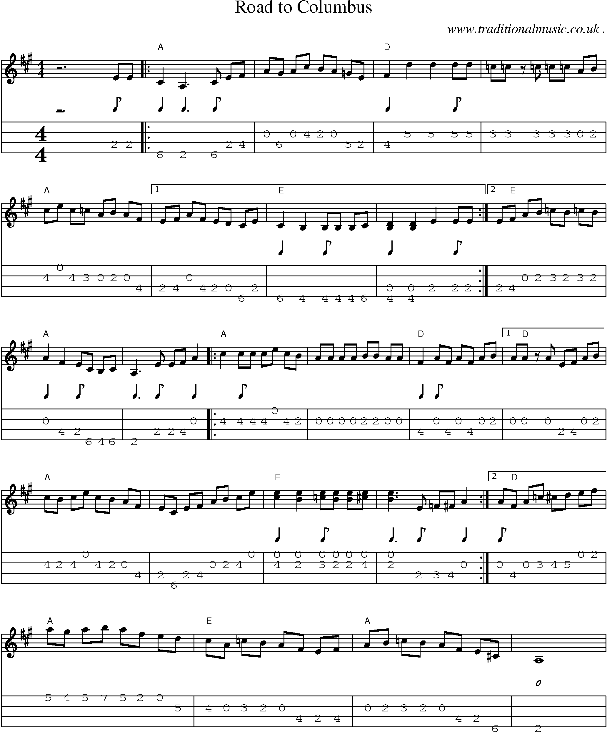 Music Score and Guitar Tabs for Road To Columbus