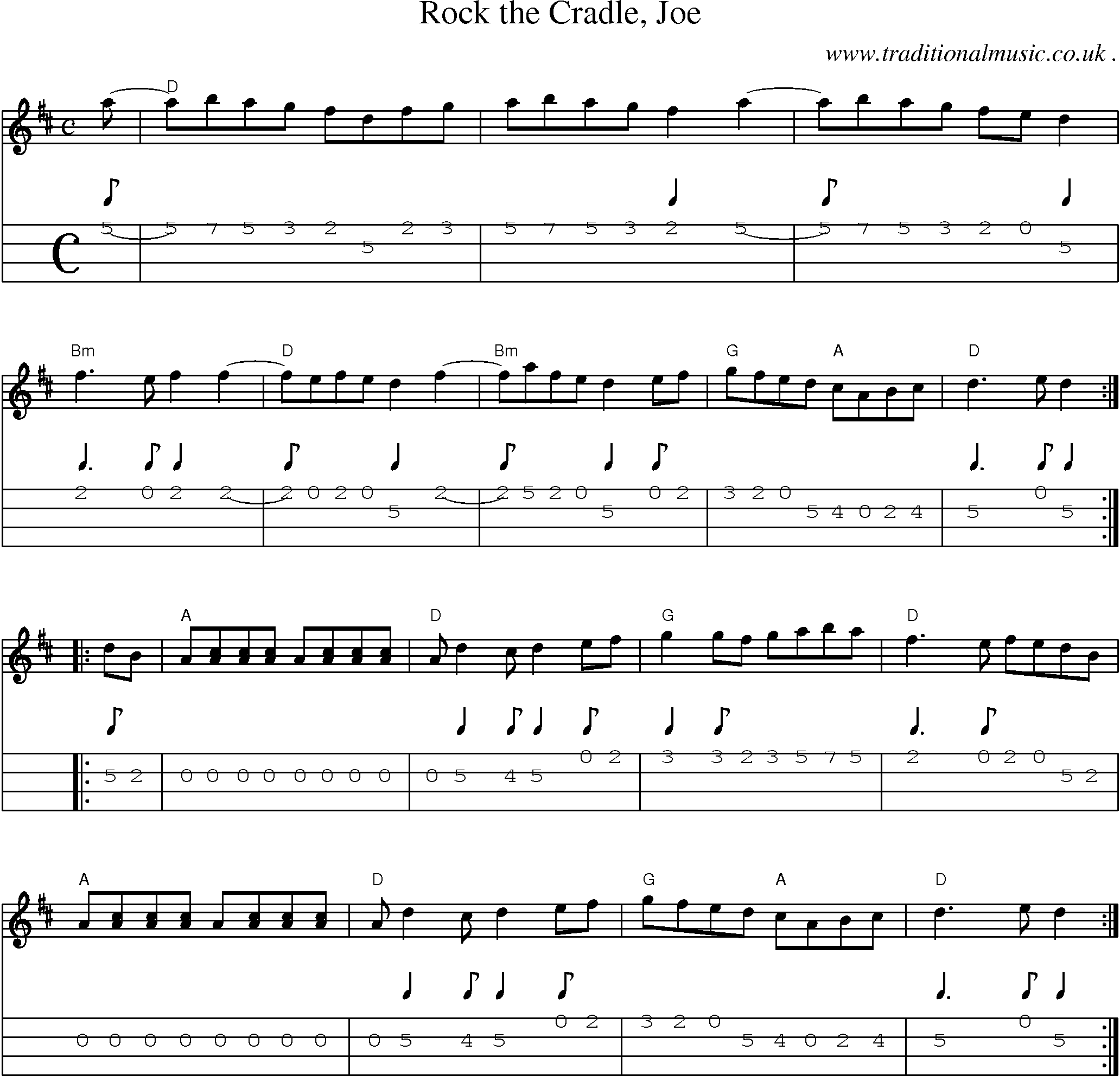 Music Score and Guitar Tabs for Rock The Cradle Joe1