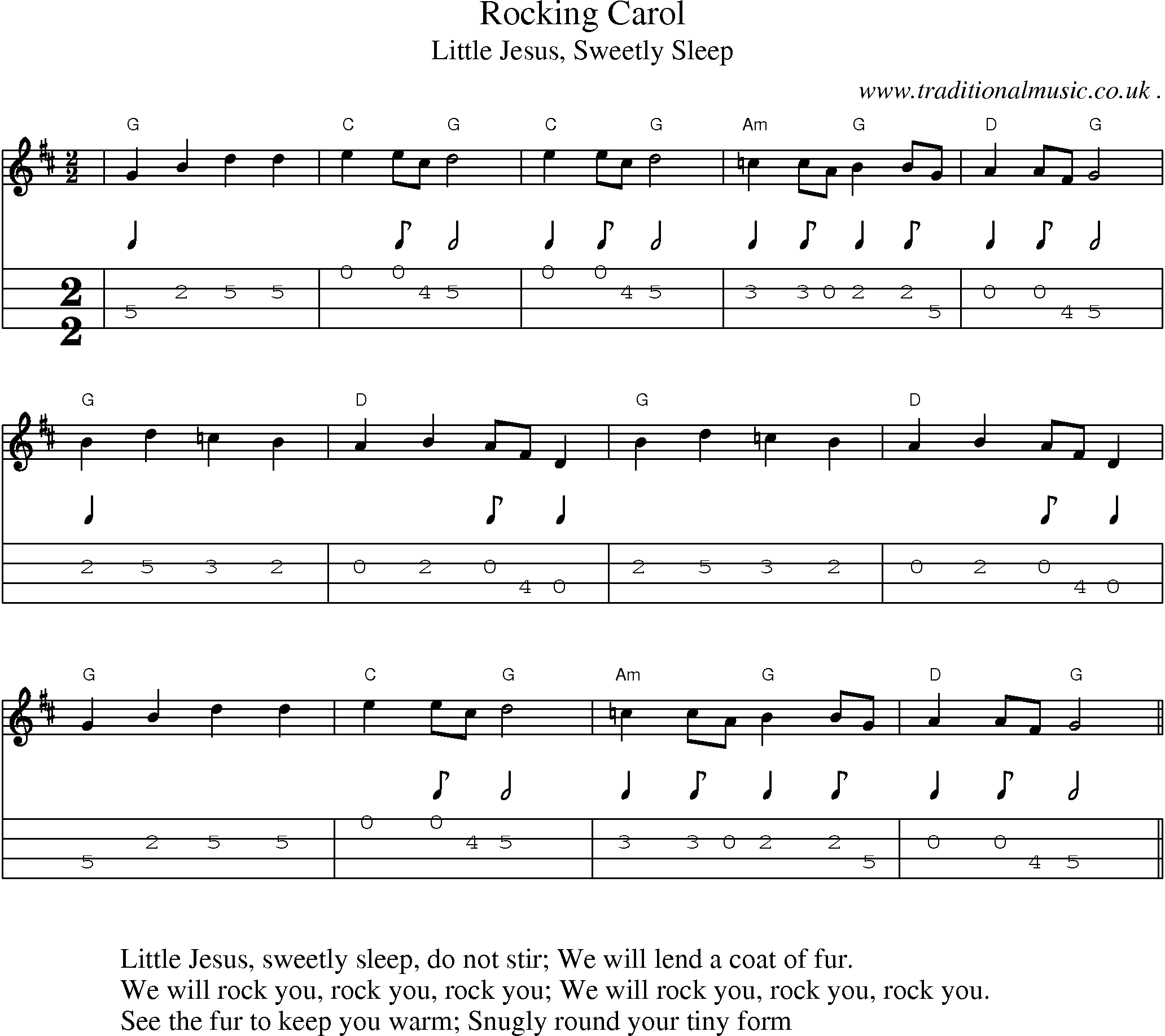 Music Score and Guitar Tabs for Rocking Carol