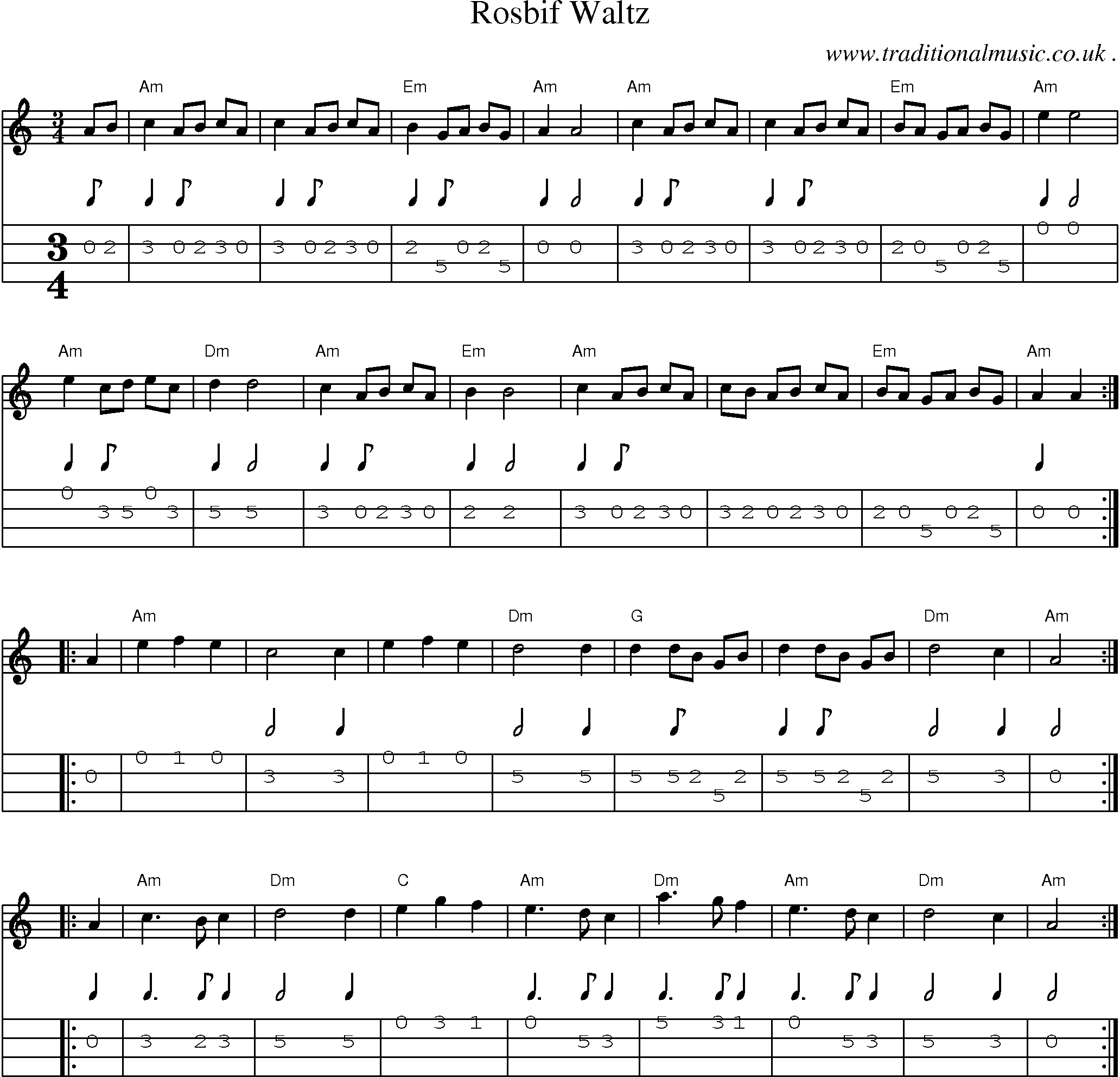 Music Score and Guitar Tabs for Rosbif Waltz