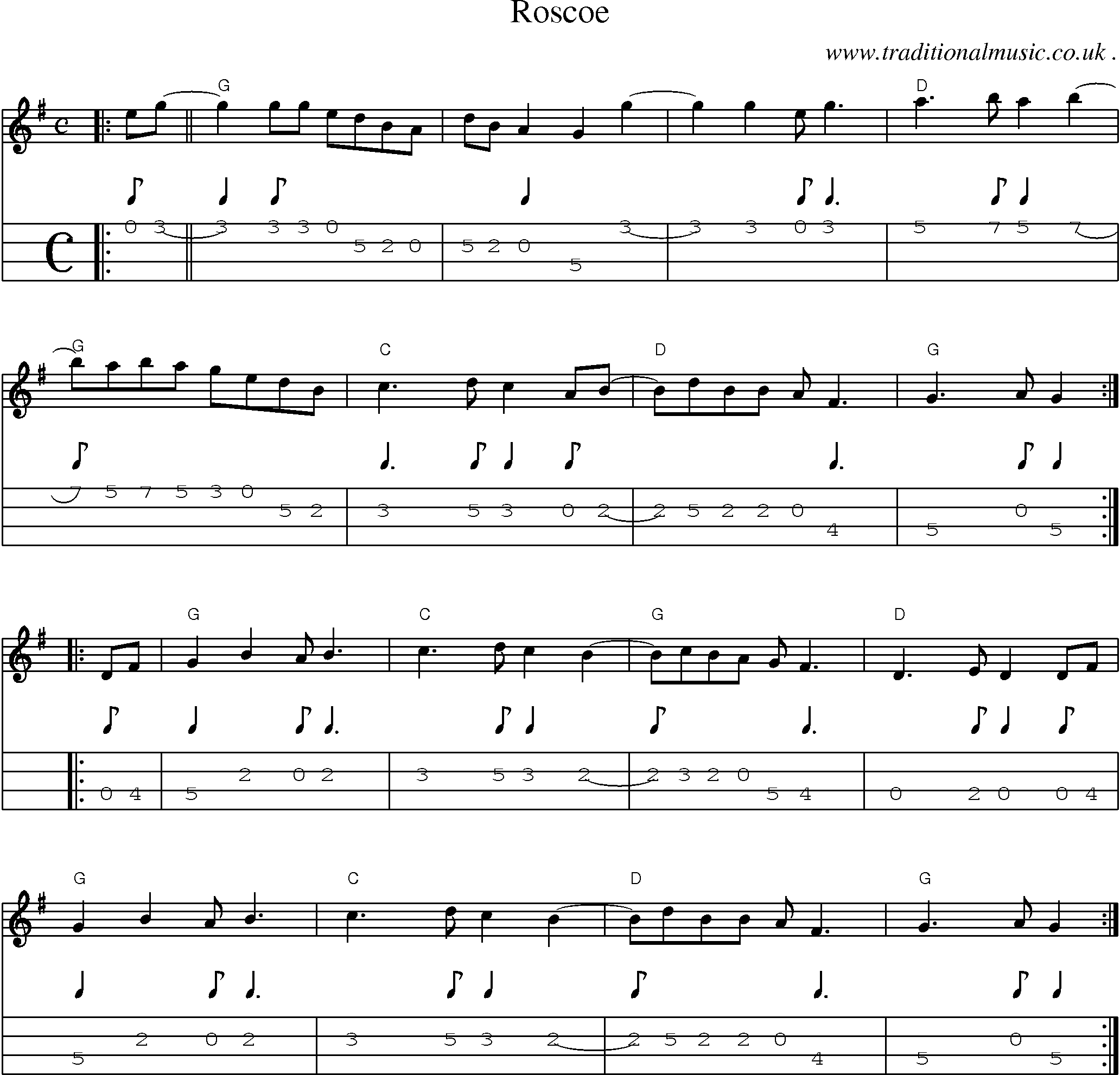 Music Score and Guitar Tabs for Roscoe