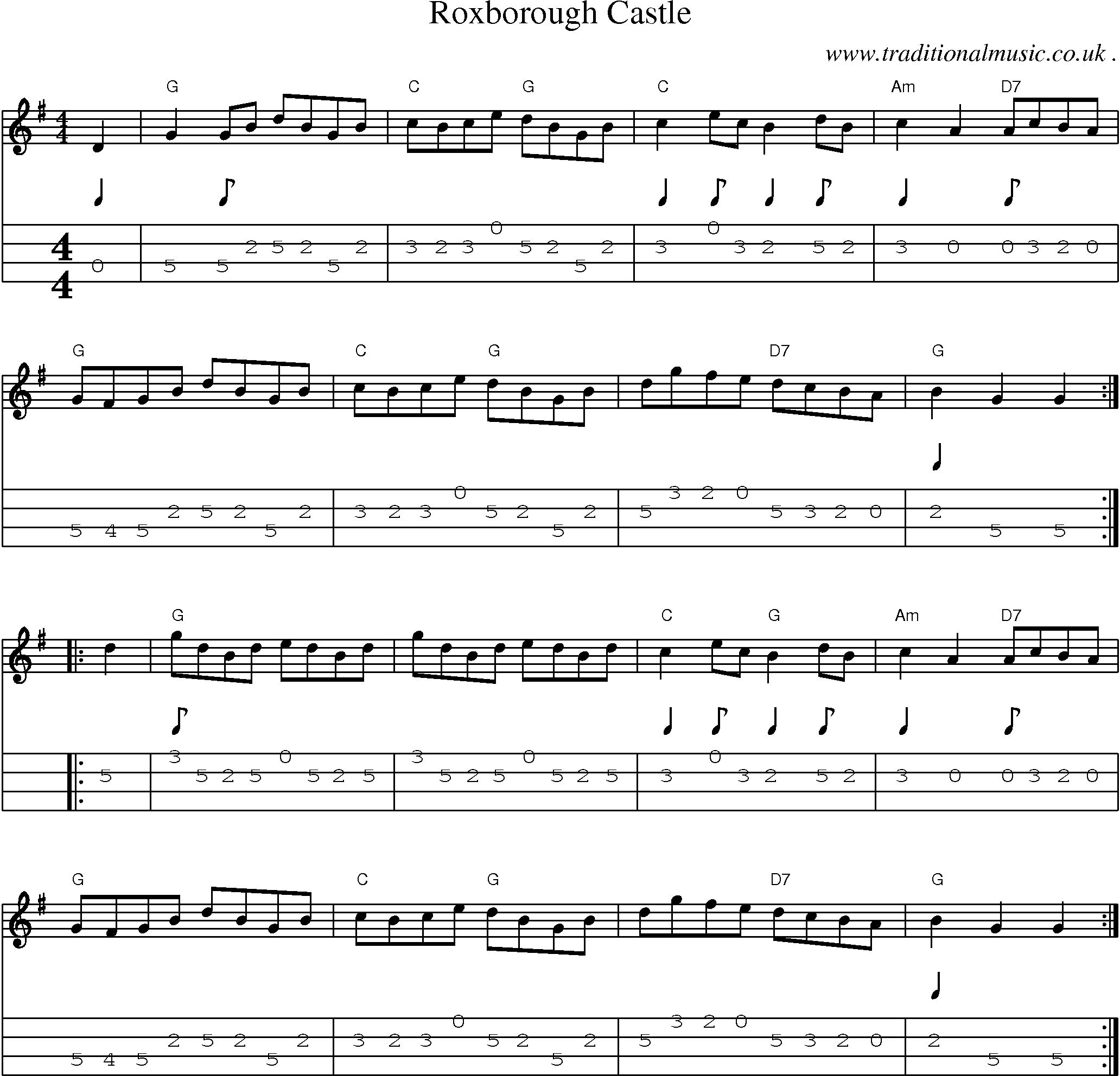 Music Score and Guitar Tabs for Roxborough Castle