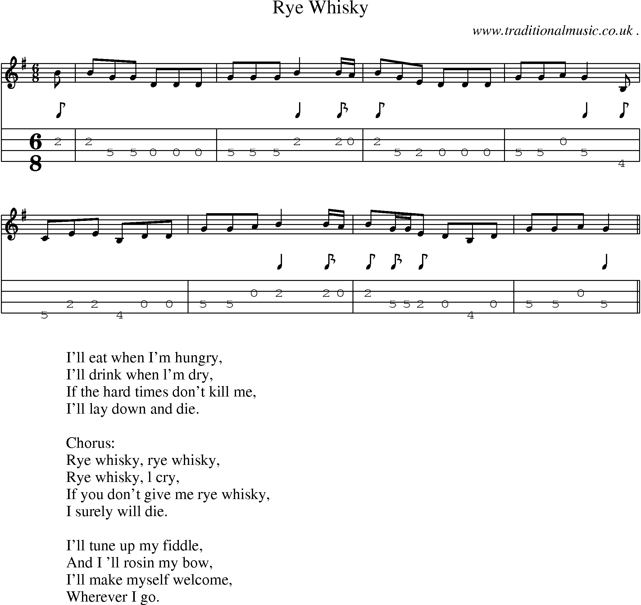 Music Score and Guitar Tabs for Rye Whisky